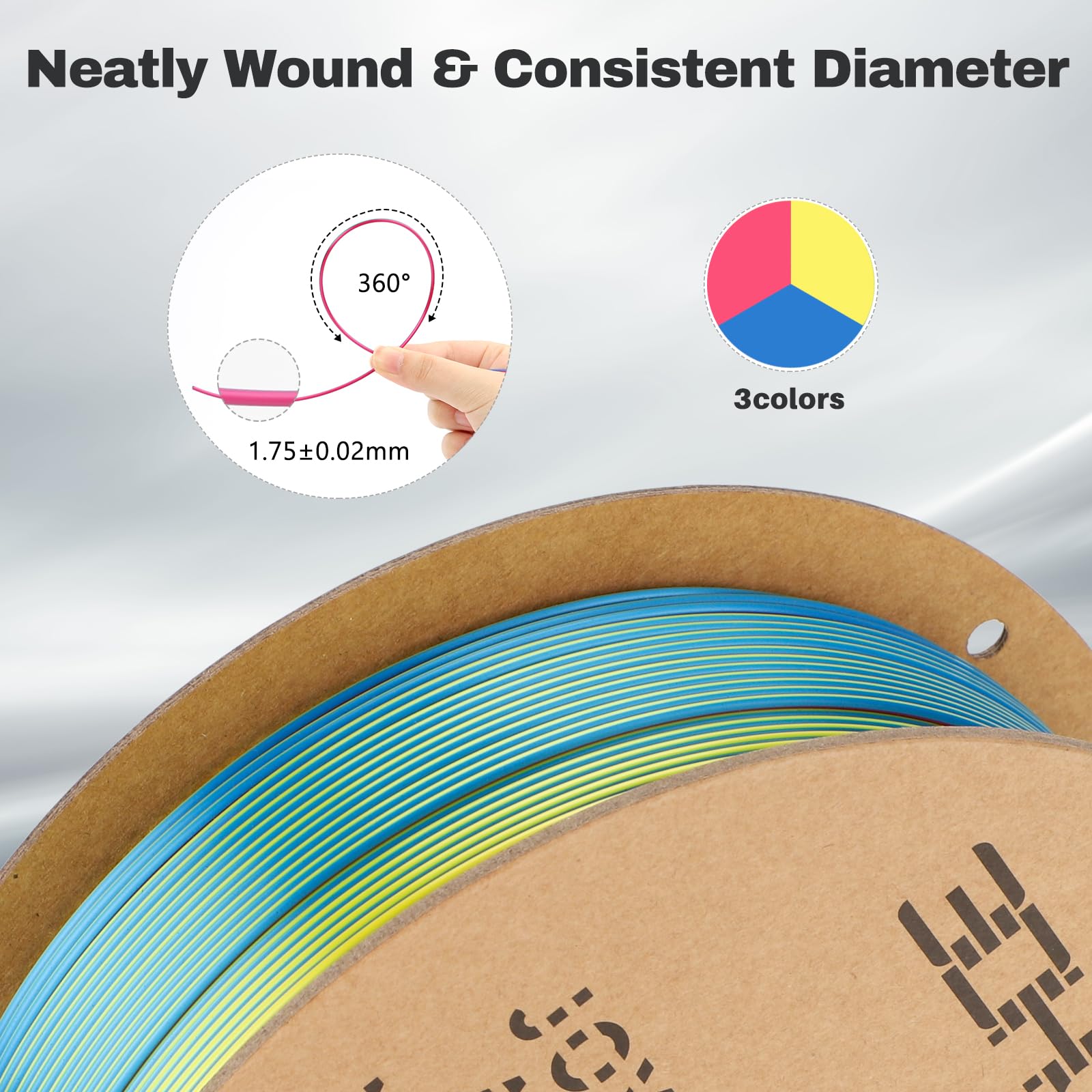 3Dhojor Silk Pla Filament 1.75Mm Red Yellow Blue Triple Color Pla 3D Printer Filament 3 In 1 Coextrusion 1Kg Spool(2.2Lbs) 3D Pr