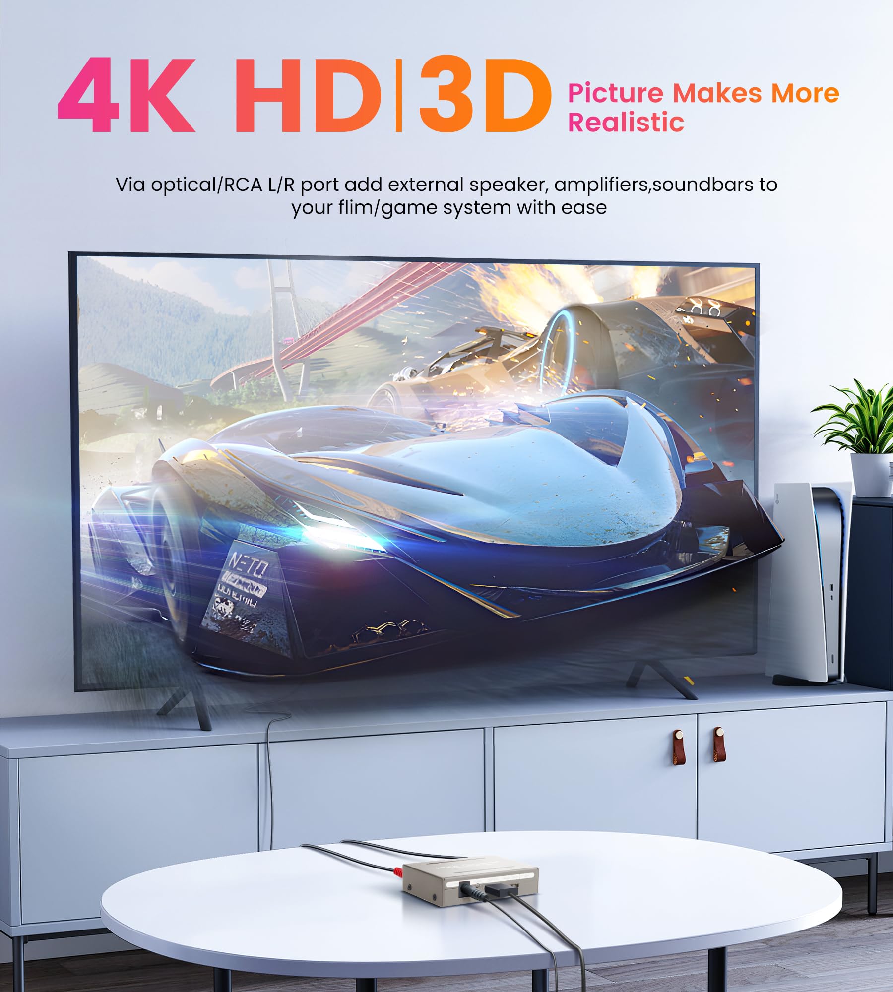 Avedio Links 4K Hdmi Audio Extractor Splitter, 1080P Hdmi To Hdmi Audio Converter + Optical Toslink Spdif + L/R Stereo Analog Au