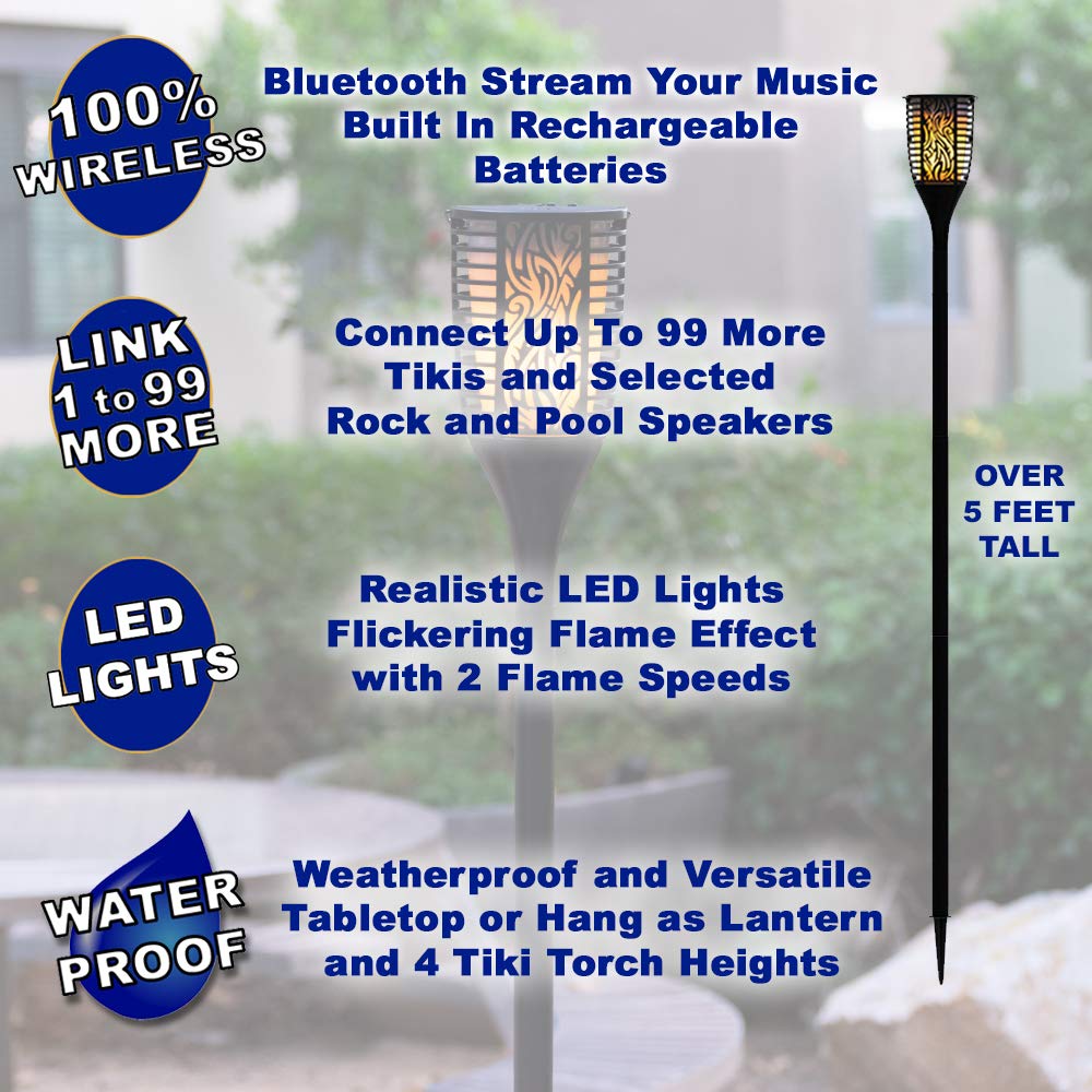 Theater Solutions Tt100 Fully Wireless 240 Watt Rechargeable Battery Bluetooth Tiki Torch Speaker 4 Pack Lanterns Link Up To 99
