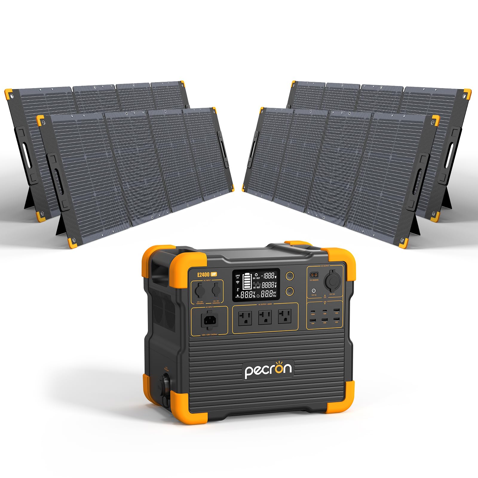 Pecron Portable Power Station E2400Lfp With 4X200W Solar Panels, 2048Wh Solar Generator, 2400W Lifepo4 Battery Backup Expandable