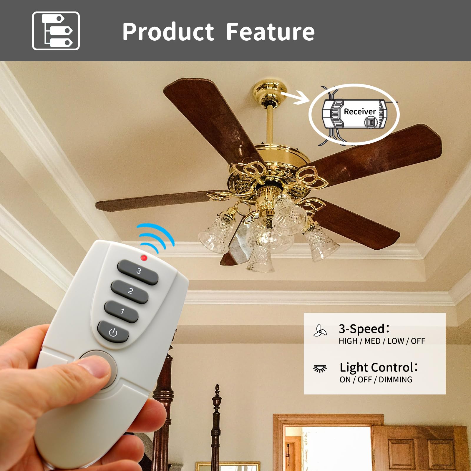 Fan 51T Universal Ceiling Fan Remote Control Kit For Hampton Bay Hunter Harbor Breeze, W/ Fan28R Receiver Handheld Remote 3 Spee