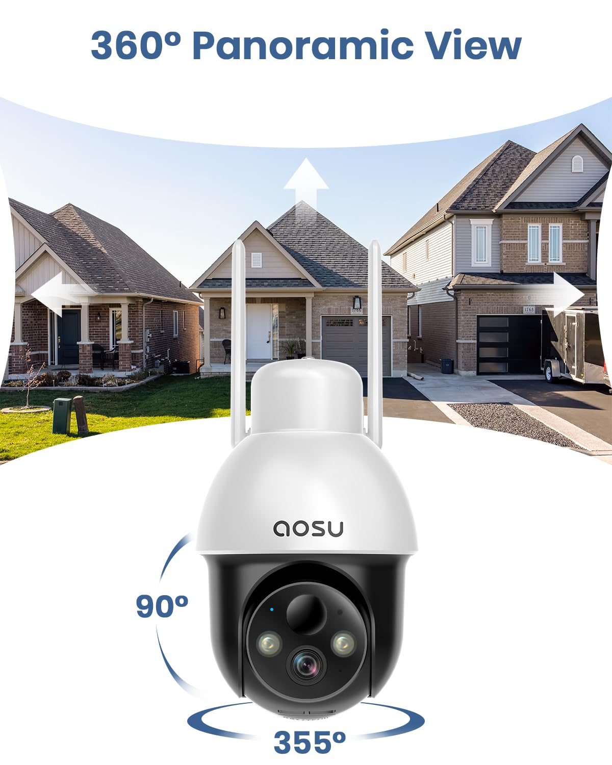 Aosu Solar Camera Security Outdoor   Security Cameras Wireless Outdoor With 360 Panoramic View, Human Auto Tracking, 2K Night Vi