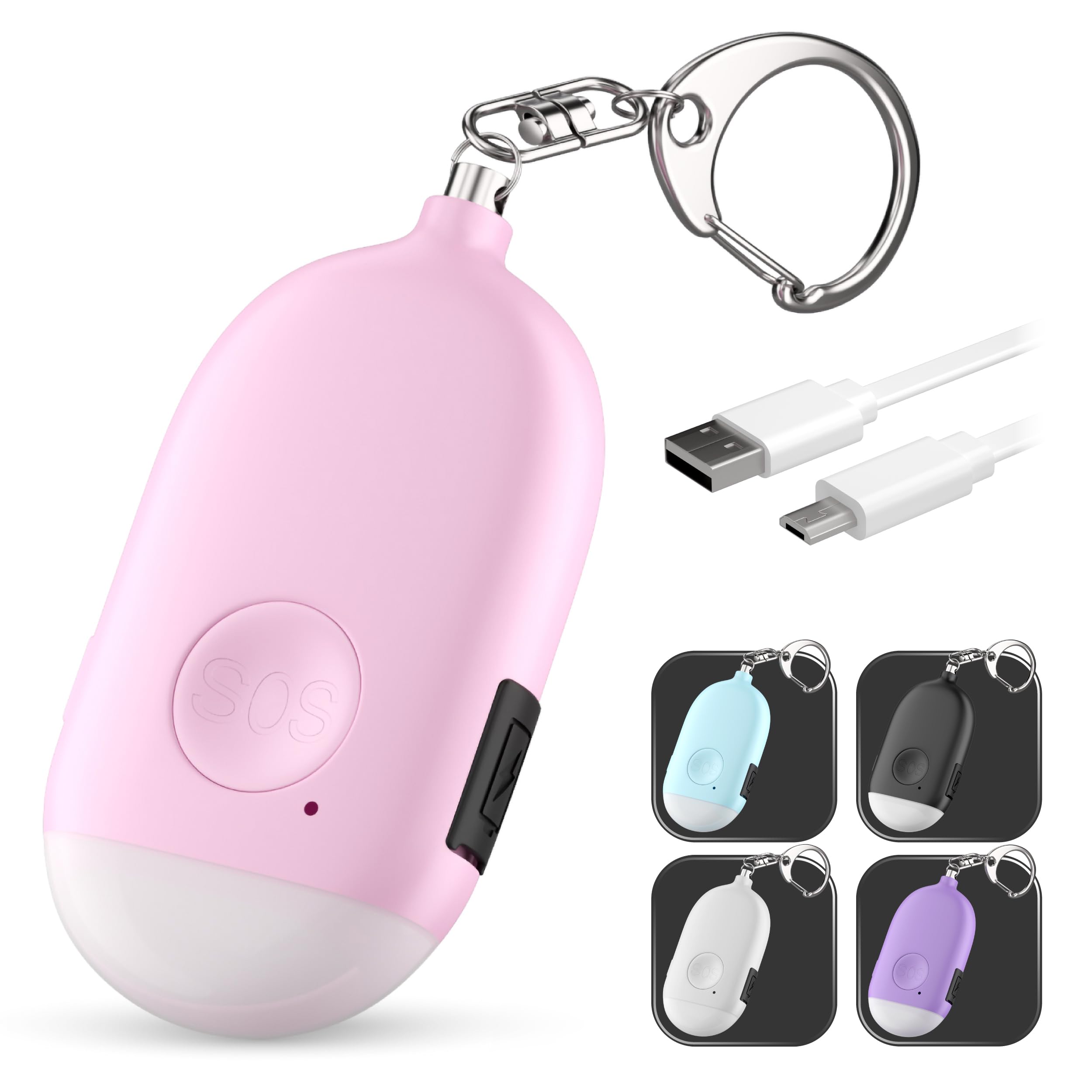 Rechargeable Self Defense Keychain Alarm   130 Db Loud Emergency Personal Siren Ring With Led Light   Sos Safety Alert Device Ke