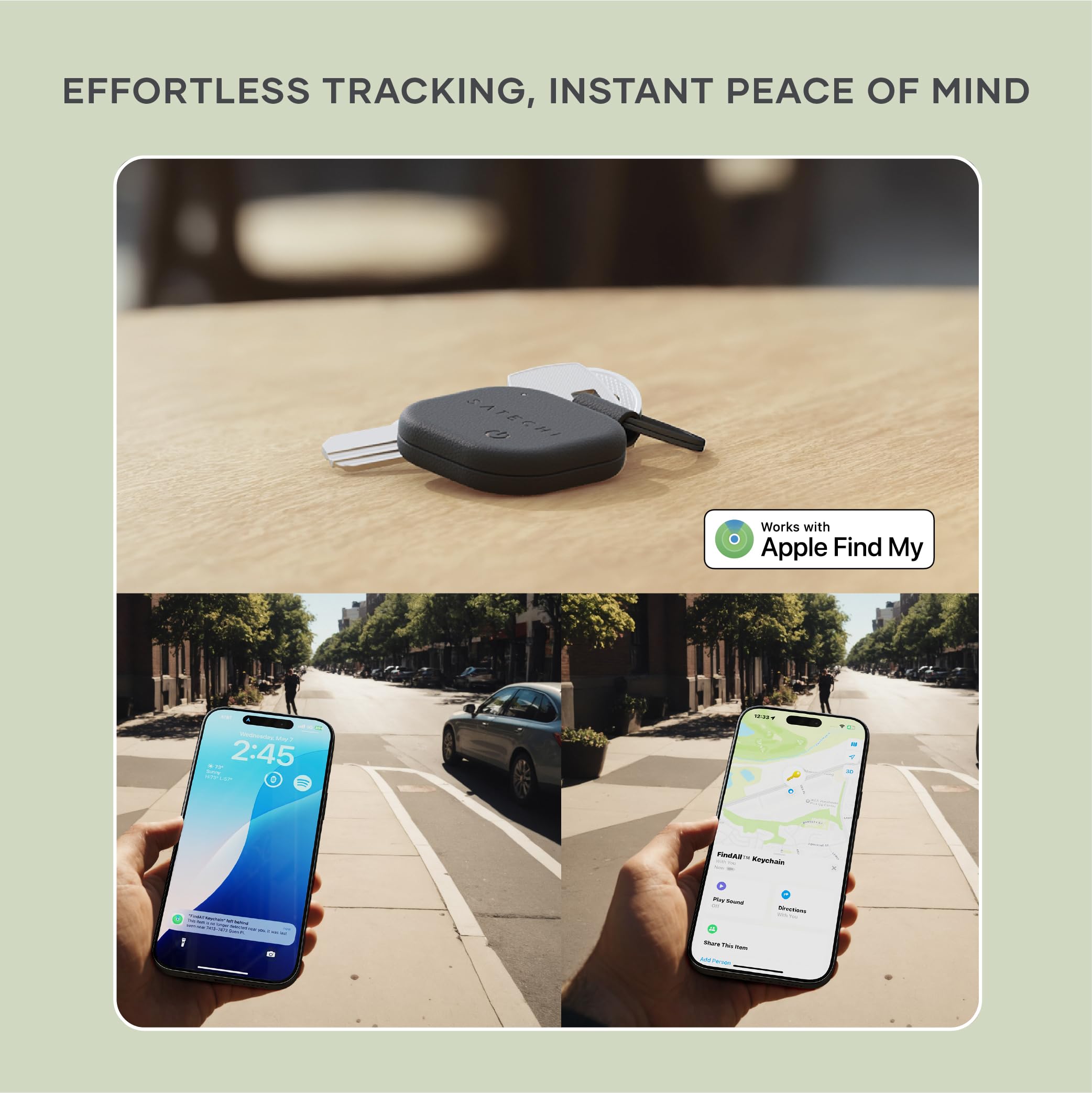 Satechi Findall Keychain With Find My, Wireless Rechargeable, Location Tracker, Left-Behind Alerts, Loud Audible Chime, Works Wi