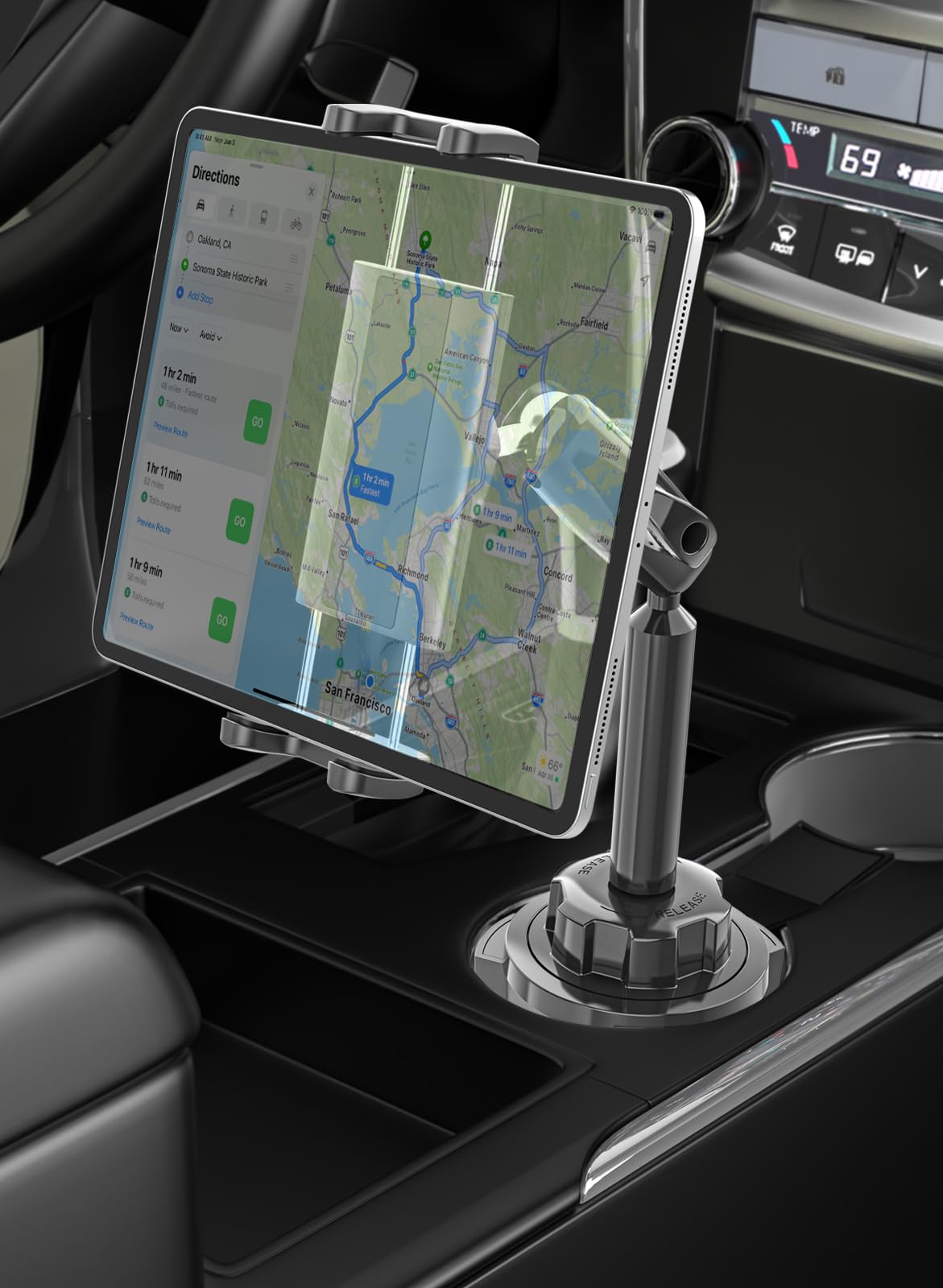 Lyficcs Metal Arm Cup Holder Car Tablet Mount, 720  Rotation Cupholder Tablet & Phone Stand Compatible With Ipad Pro Air Mini Ip