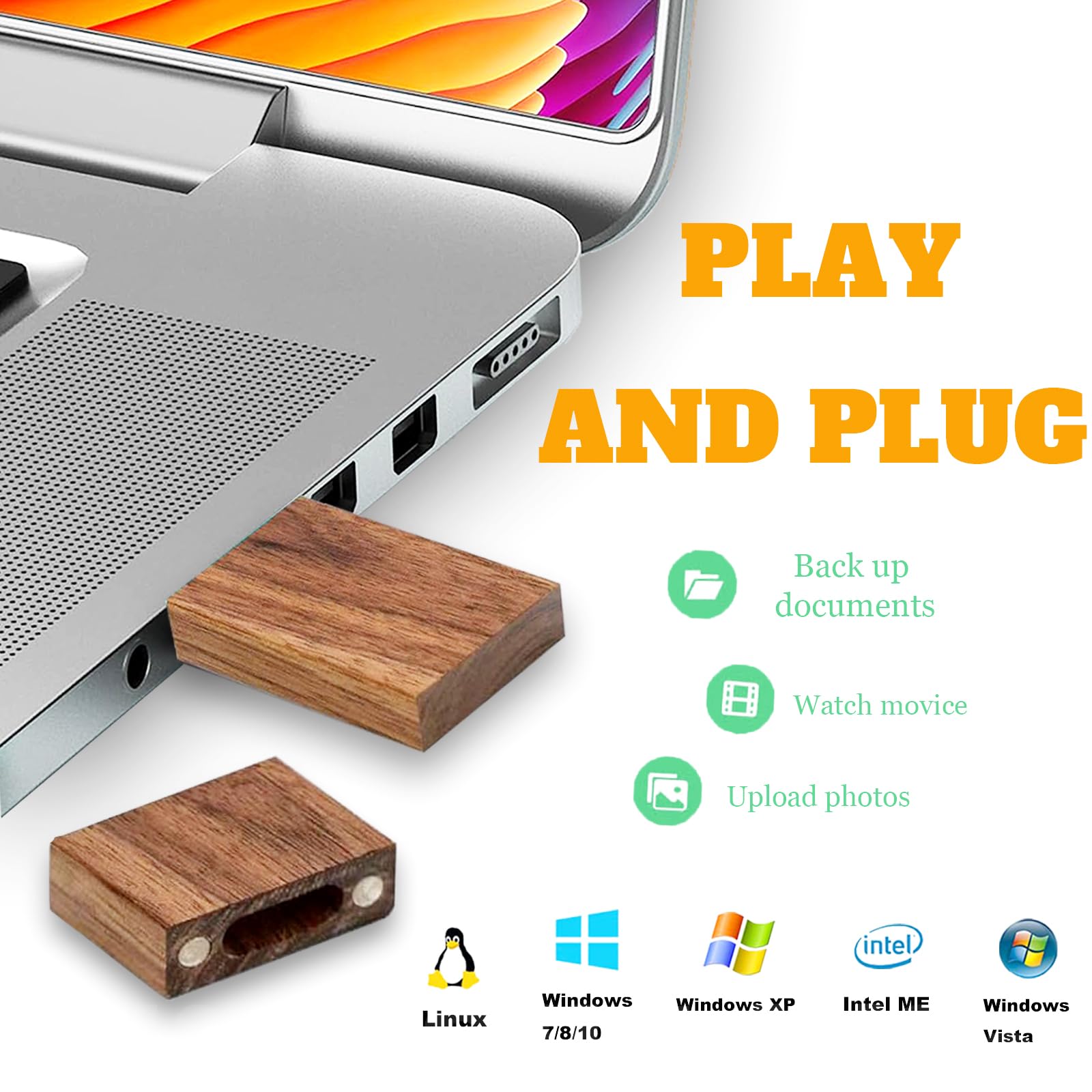 2 Pack 64Gb Wood Usb 3.0 Flash Drive Tatmohik Walnut Wood Memory Stick 64 Gb, Thumb Drive, Usb Drive, Zip Drive