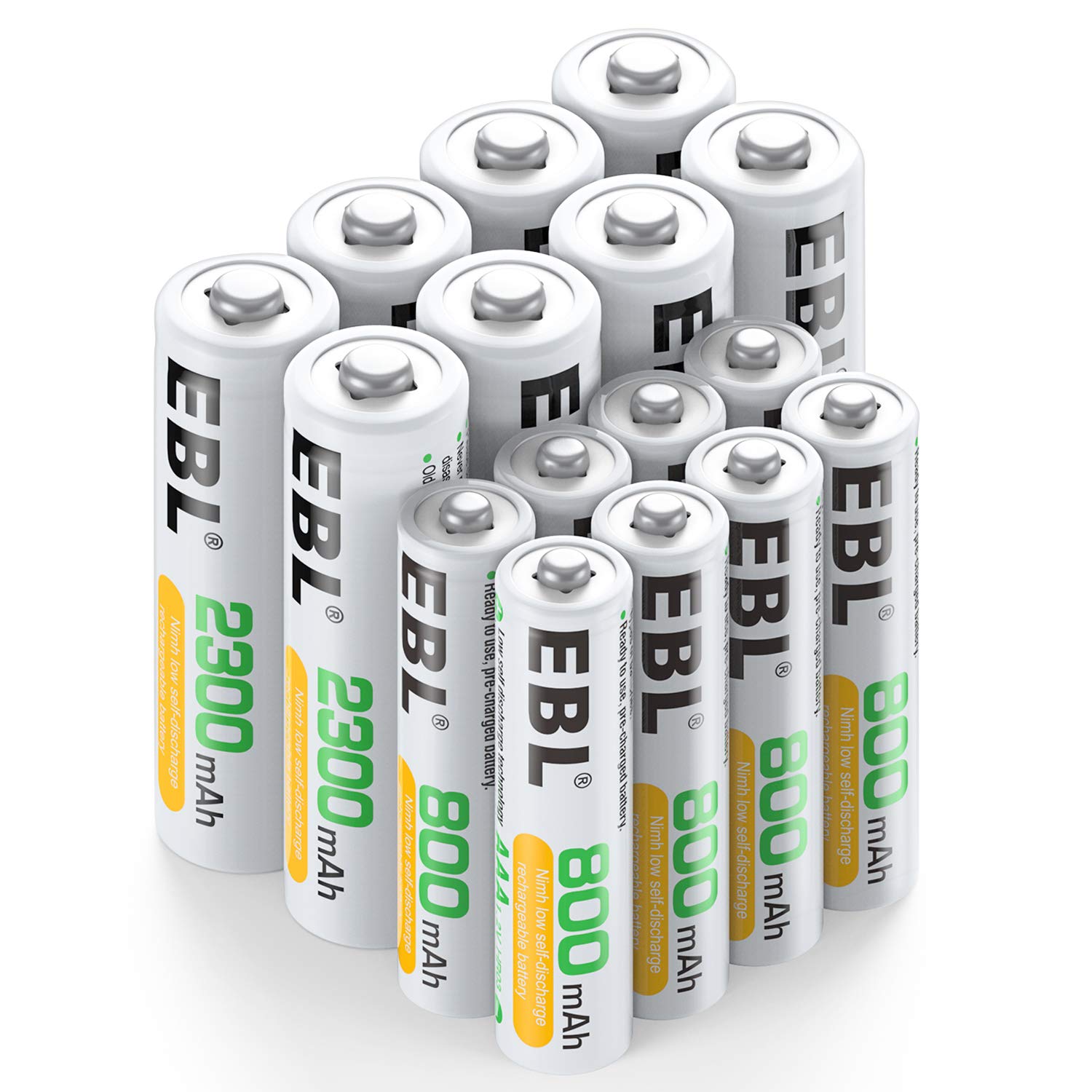 Ebl 16 Sets Aa Aaa Batteries Combo With 8Pcs Aa 2300Mah & 8 Pack Aaa 800Mah Rechargeable Batteries