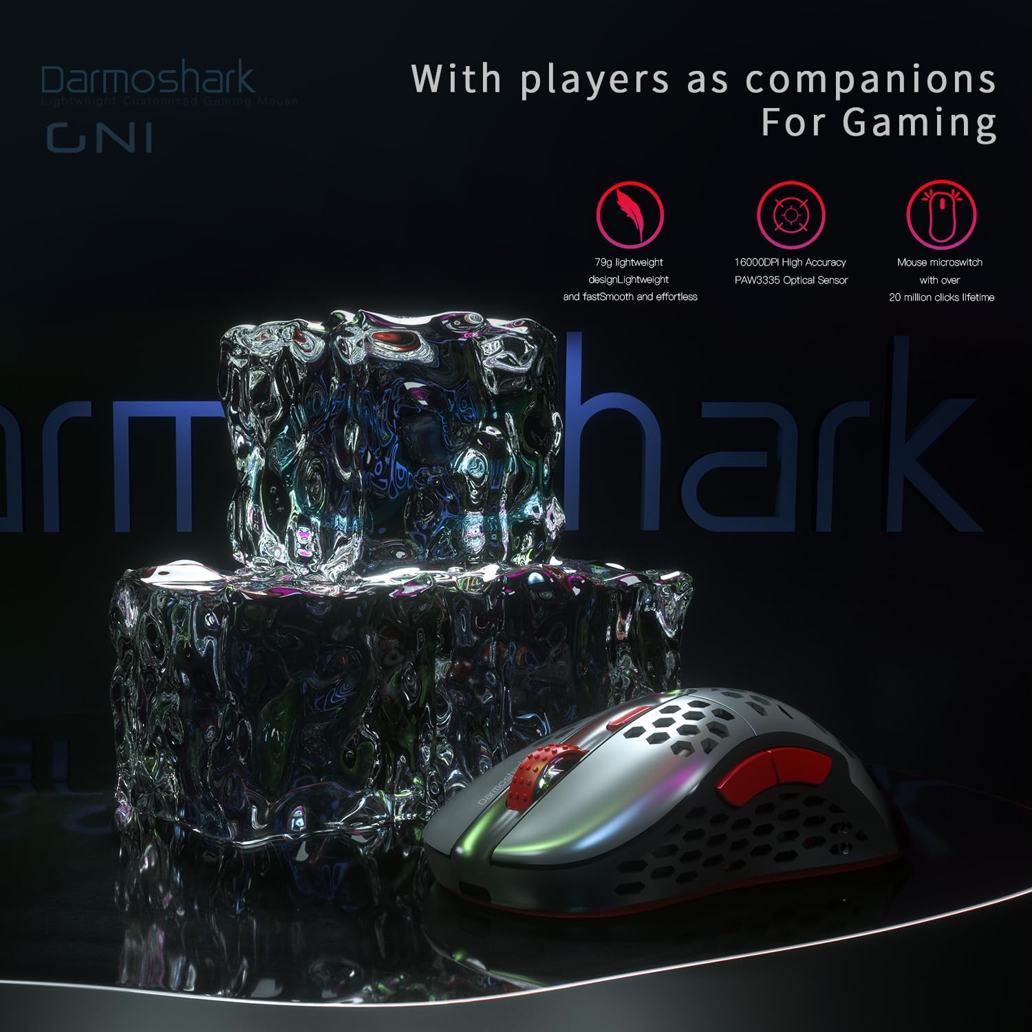 Darmoshark Gn1 Wireless Gaming Mouse,Two Modes 2.4G/Usb C Mouse Up To 16000Dpi,Paw3335 Optical Sensor Lightweight 79G,5 Programm