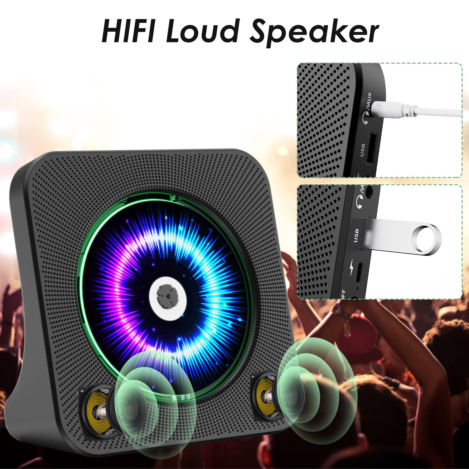 Gueray Cd Player Portable Bluetooth Desktop 4000Mah Rechargeable Cd Player For Home Cd Player With Timer Hifi Speakers Dust Cove