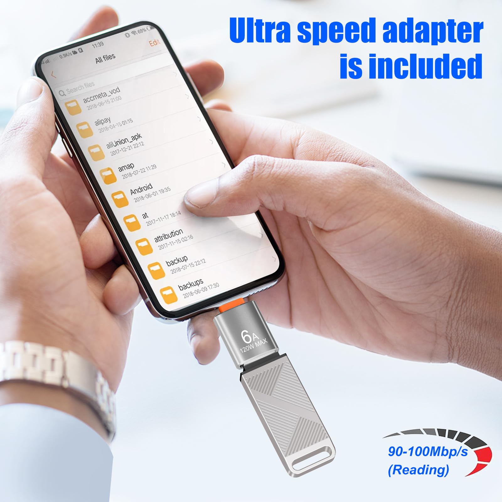 EASTBULL 64GB USB 3.0 Flash Drive with USB C Adapter, Silver Metal Pen Drive for Fast Storage and Backup