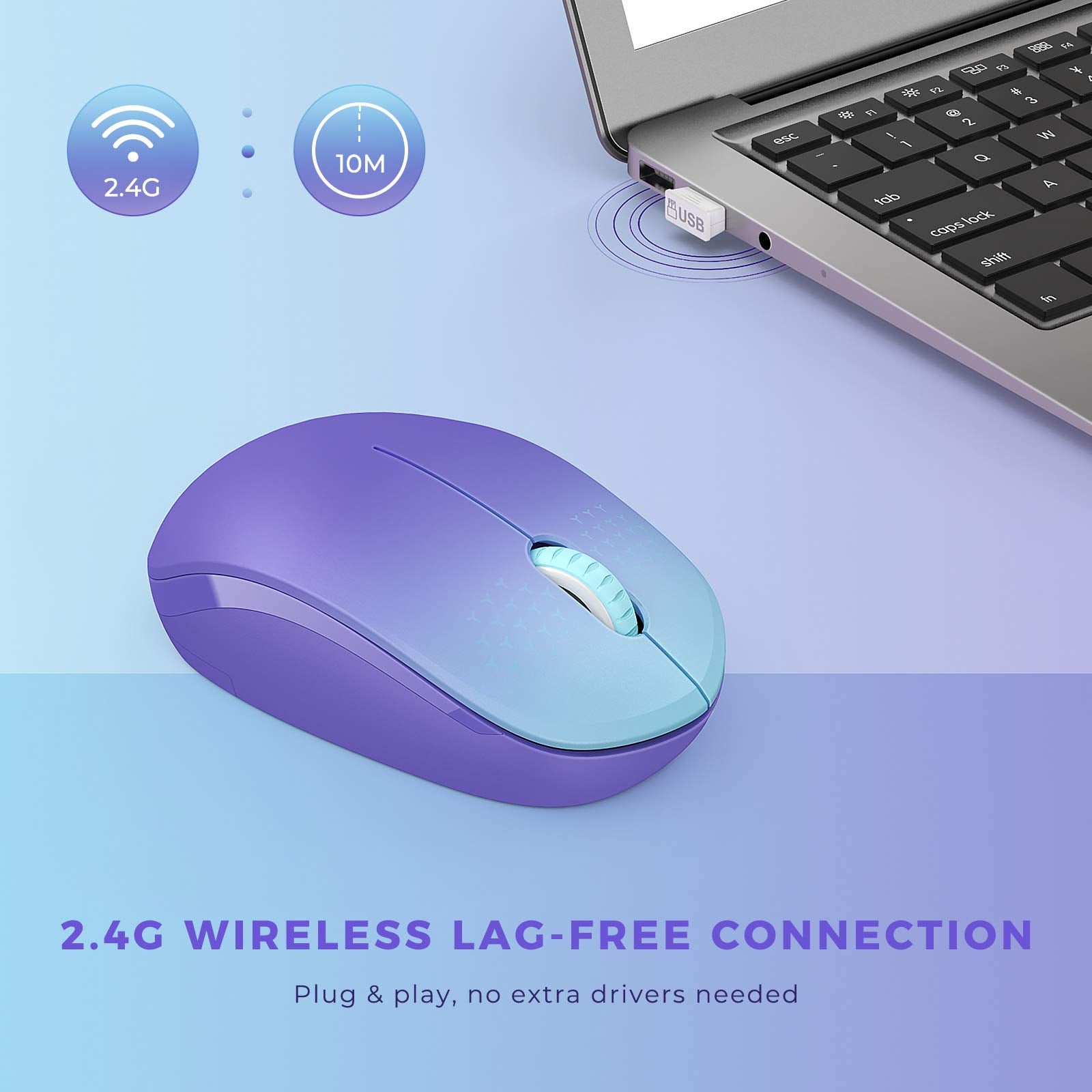 Seenda Wireless Mouse, 2.4G Noiseless Mouse With Usb Receiver Portable Computer Mice For Pc, Tablet, Laptop, Notebook Chromebook