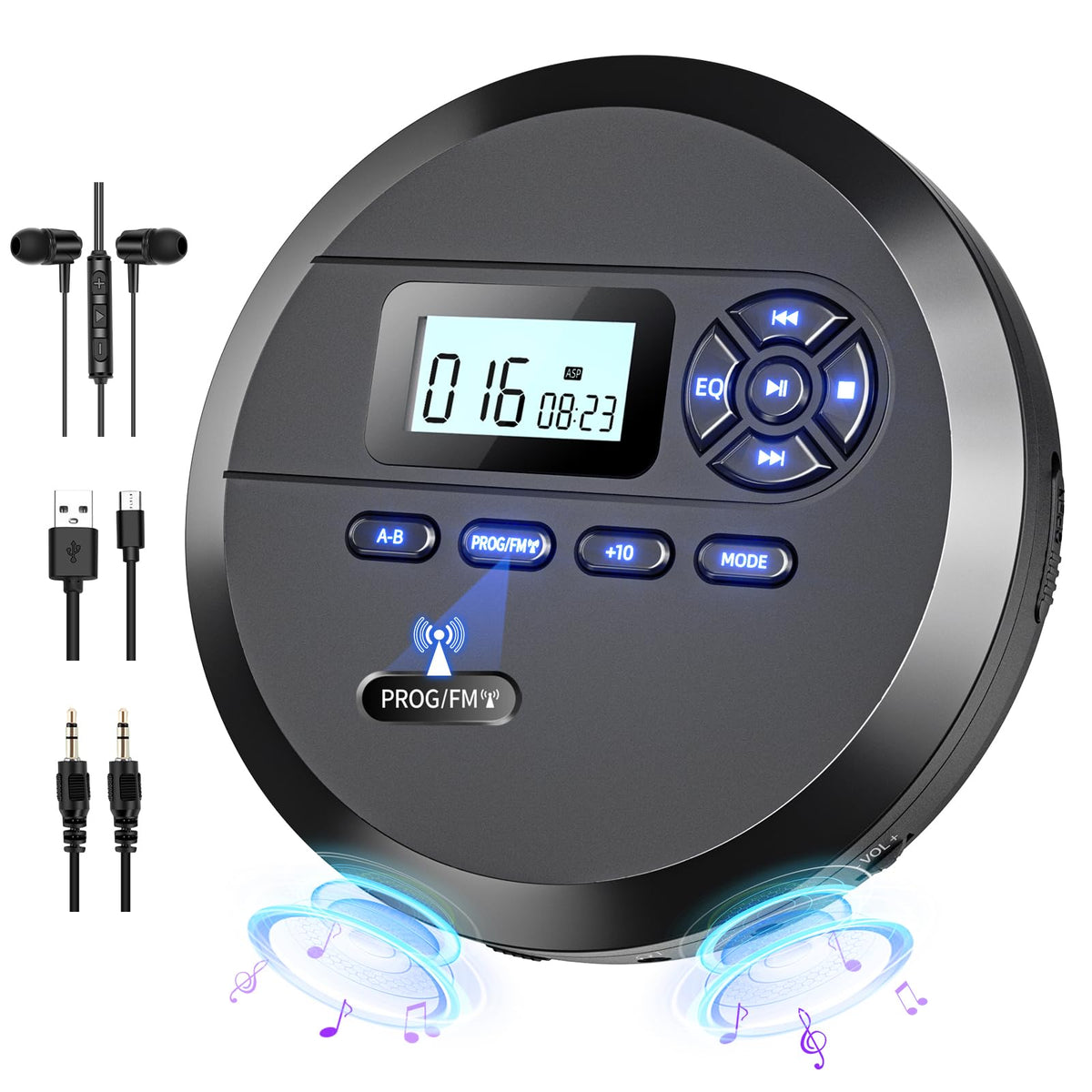 Cd Player Portable, Desobry Portable Cd Player With Speakers & Fm Transmitter, Compact Cd Player For Car Built In 2000Mah Rechar