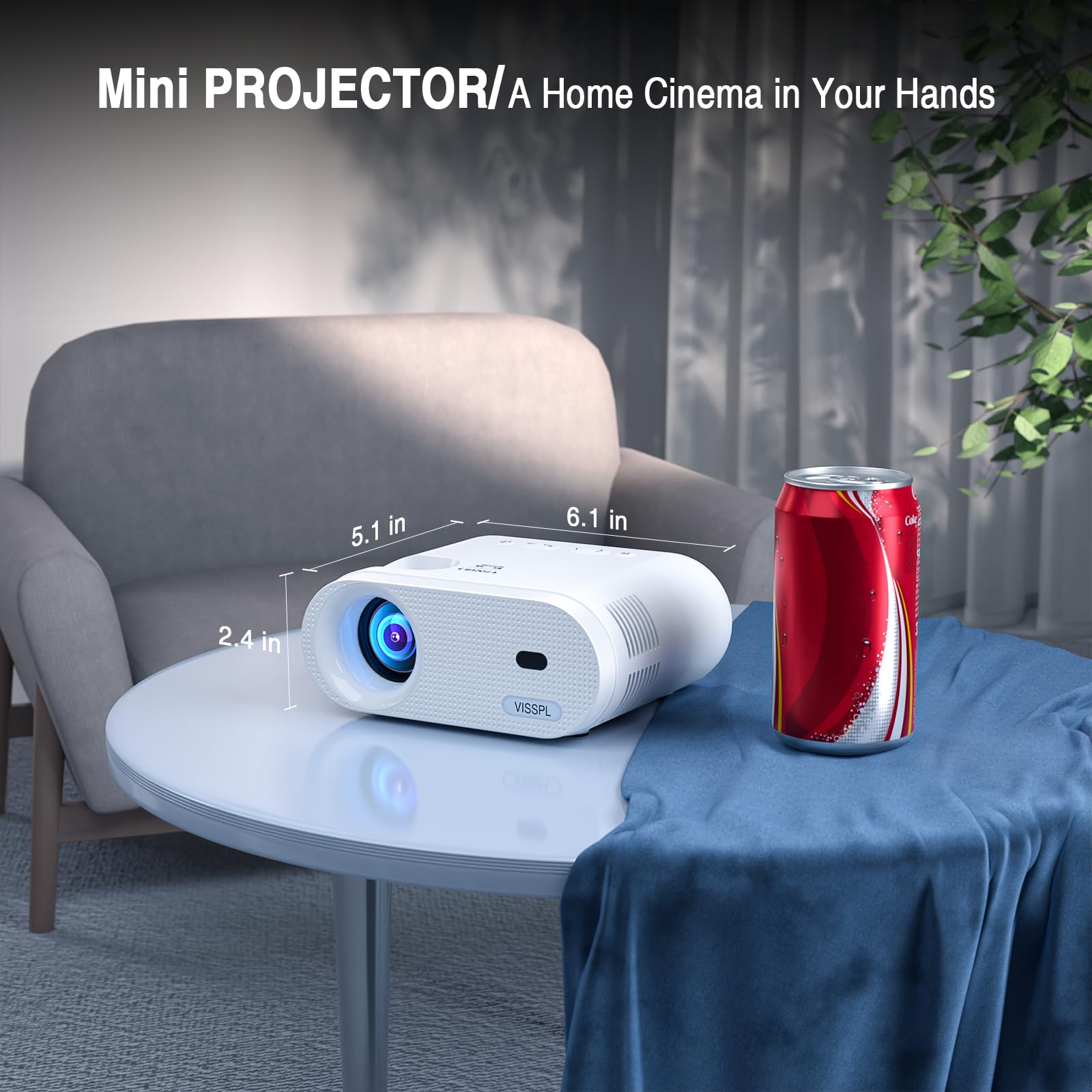 Mini Projector, Visspl Full Hd 1080P Video Projector, Portable Outdoor Projector With Tripod, Kids Gift, Home Theater Movie Phon