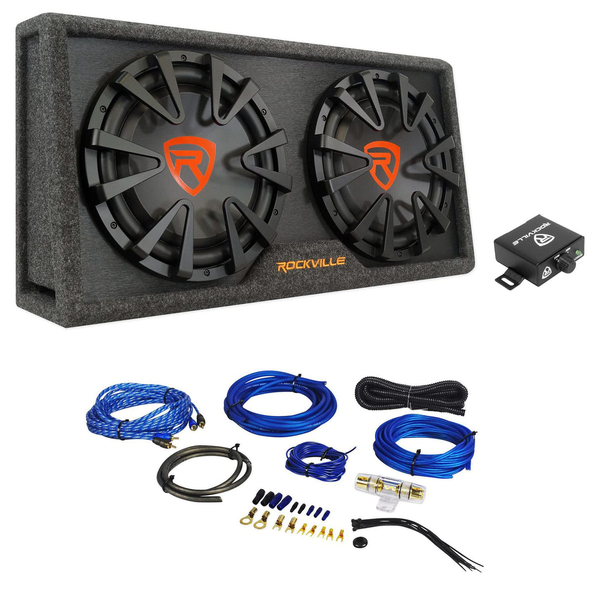 Rockville RG212CA v2 2000w Dual 12' Vented Powered Car Subwoofer Enclosure + Amp Kit