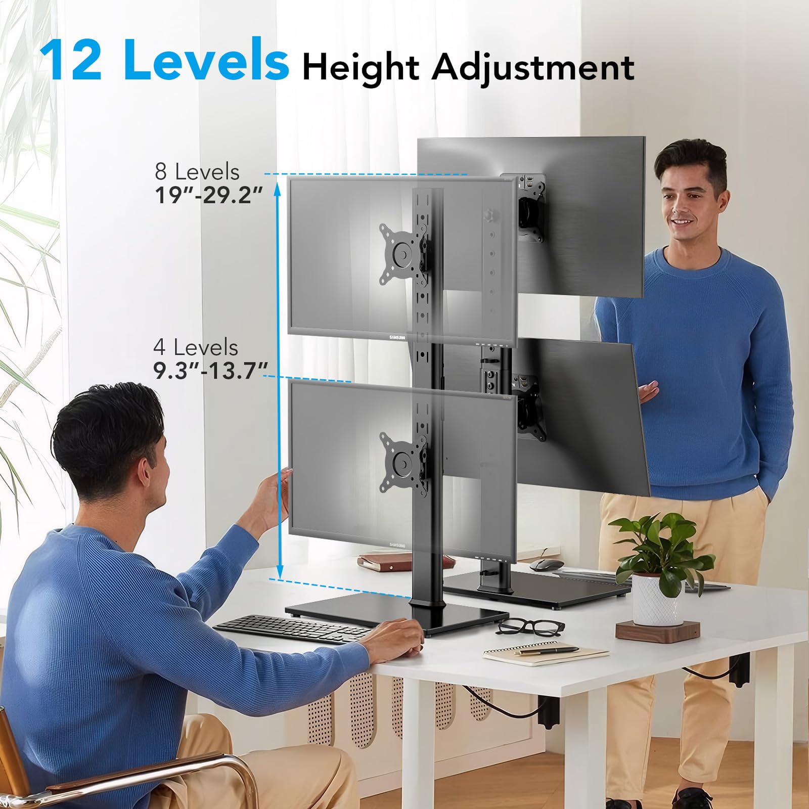 Dual Monitor Stand   Vertical Stack Screen Free Standing Desk Mount Arm Riser Fits Two 13 To 34 Inch Computer Monitors With Swiv