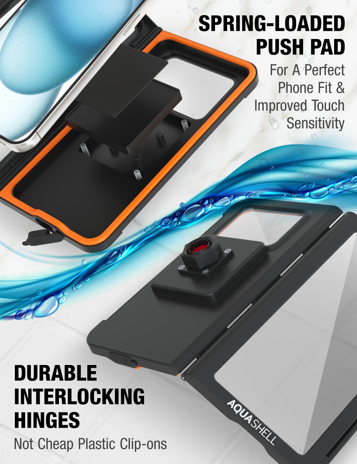 Aquashell Shower Phone Holder Waterproof - Retractable Rotatable Reusable Adjustable Suction Cup Stand Anti Fog Water Proof Phon