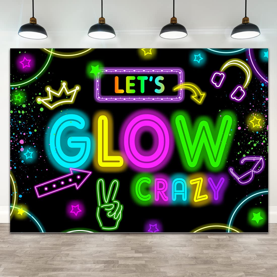 Wollmix Neon Glow Party Decorations Supplies Backdrop 7X5Ft Glow In The Dark Lets Glow Banner Photography Background Birthday Sl