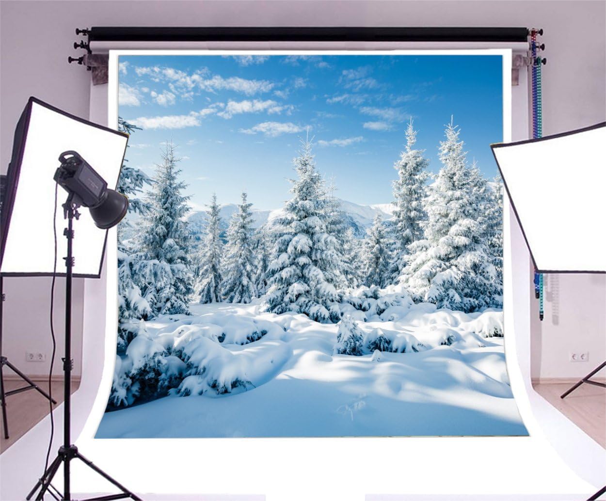 Aofoto 8X8Ft Snowy Forest Scenery Backdrop Snow Covered Fir Pine Trees Snowscape Photography Background Winter Snowfield Landsca
