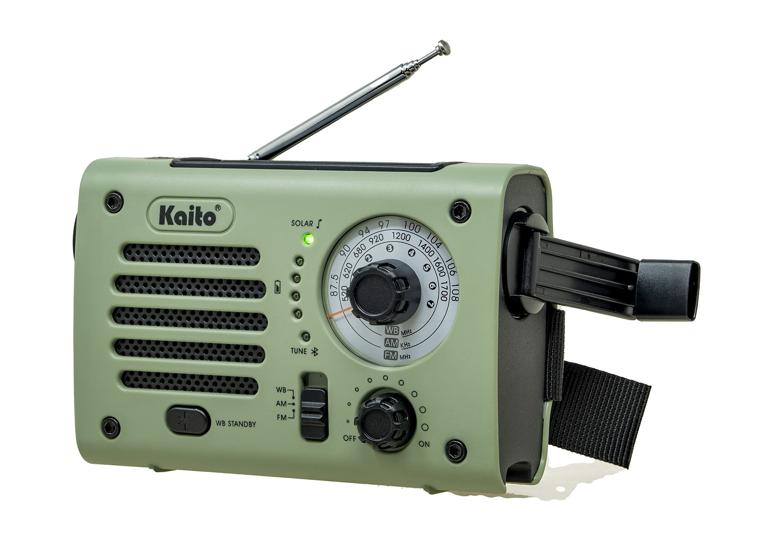 Kaito KA380 Emergency Radio & Portable Bluetooth Speaker - AM/FM NOAA Weather Radio Rechargeable with Solar Panel and Hand Crank