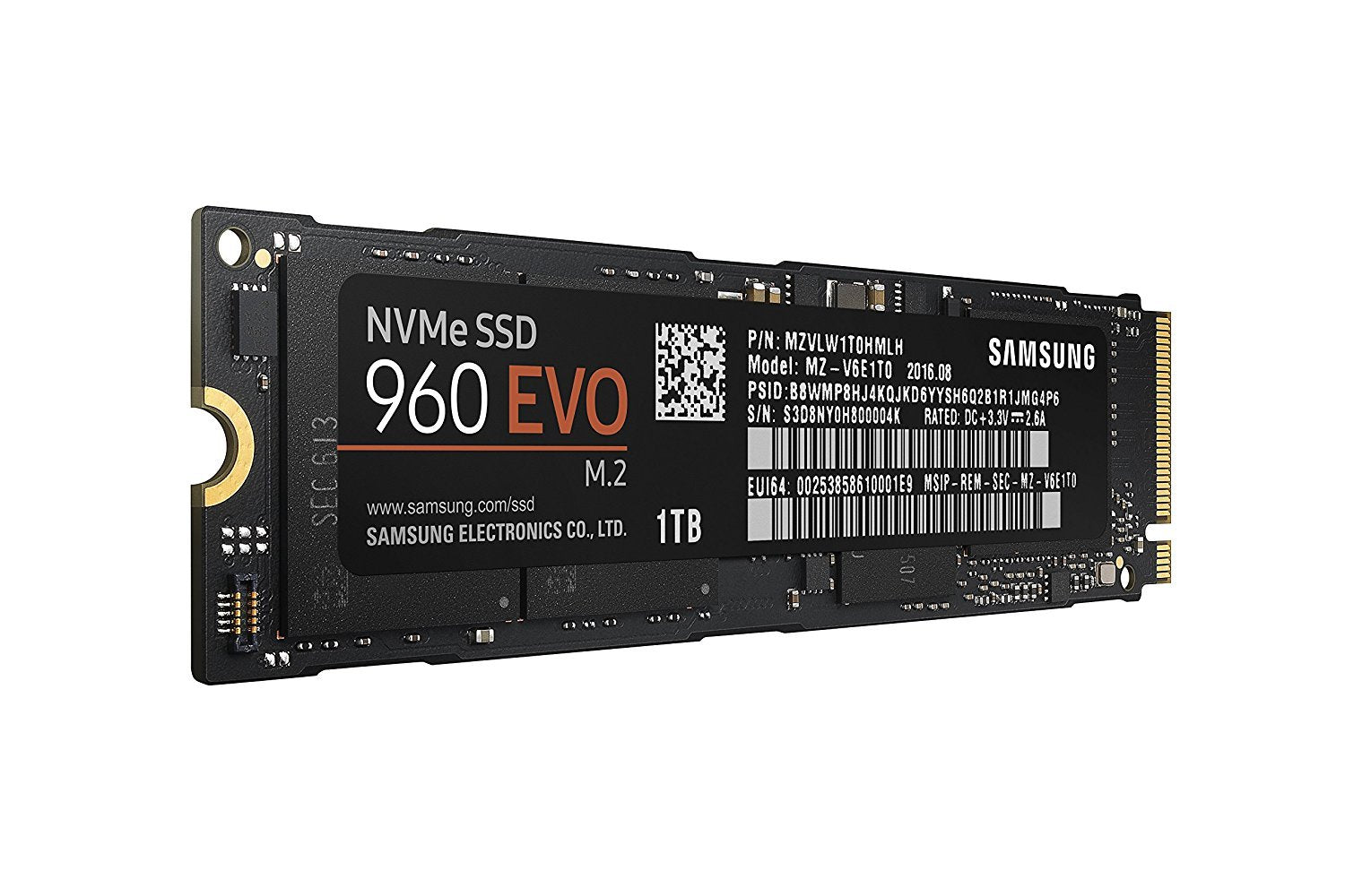 Samsung SSD 960 EVO Series - 1TB PCIe NVMe - M.2 Internal SSD (MZ-V6E1T0BW