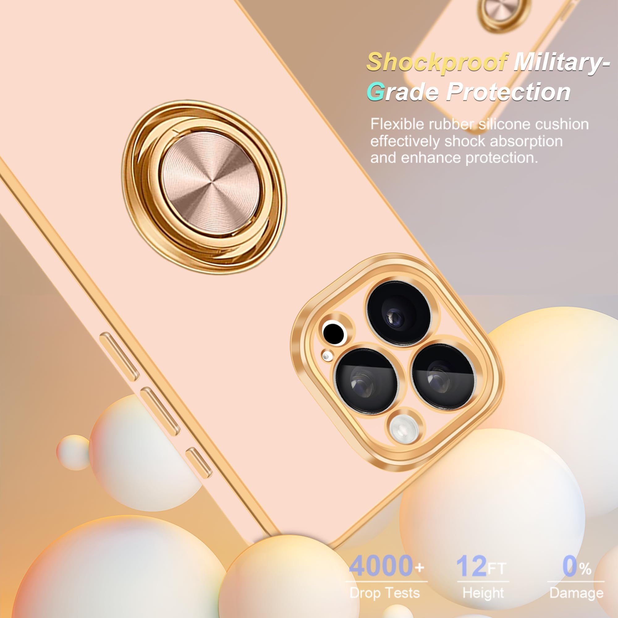 Fingic For Iphone 15 Pro Max Phone Case[With 360 Ring Holder][Support Magnetic Car Mount] Cute Kickstand Slim Women Girl Nonslip