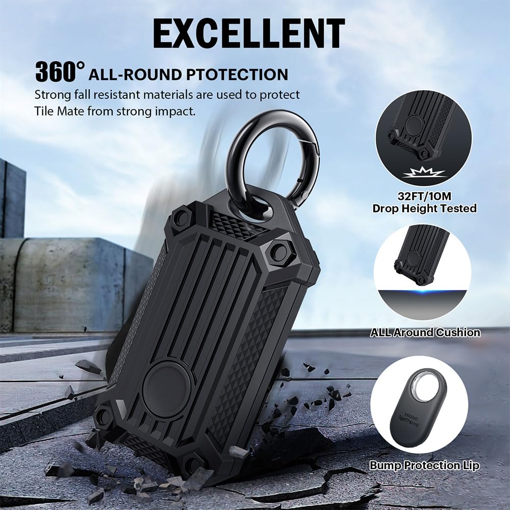 CMZZ Samsung Galaxy SmartTag2 Waterproof Case Holder - Scratch Resistant, Keychain, Black 4-Pack