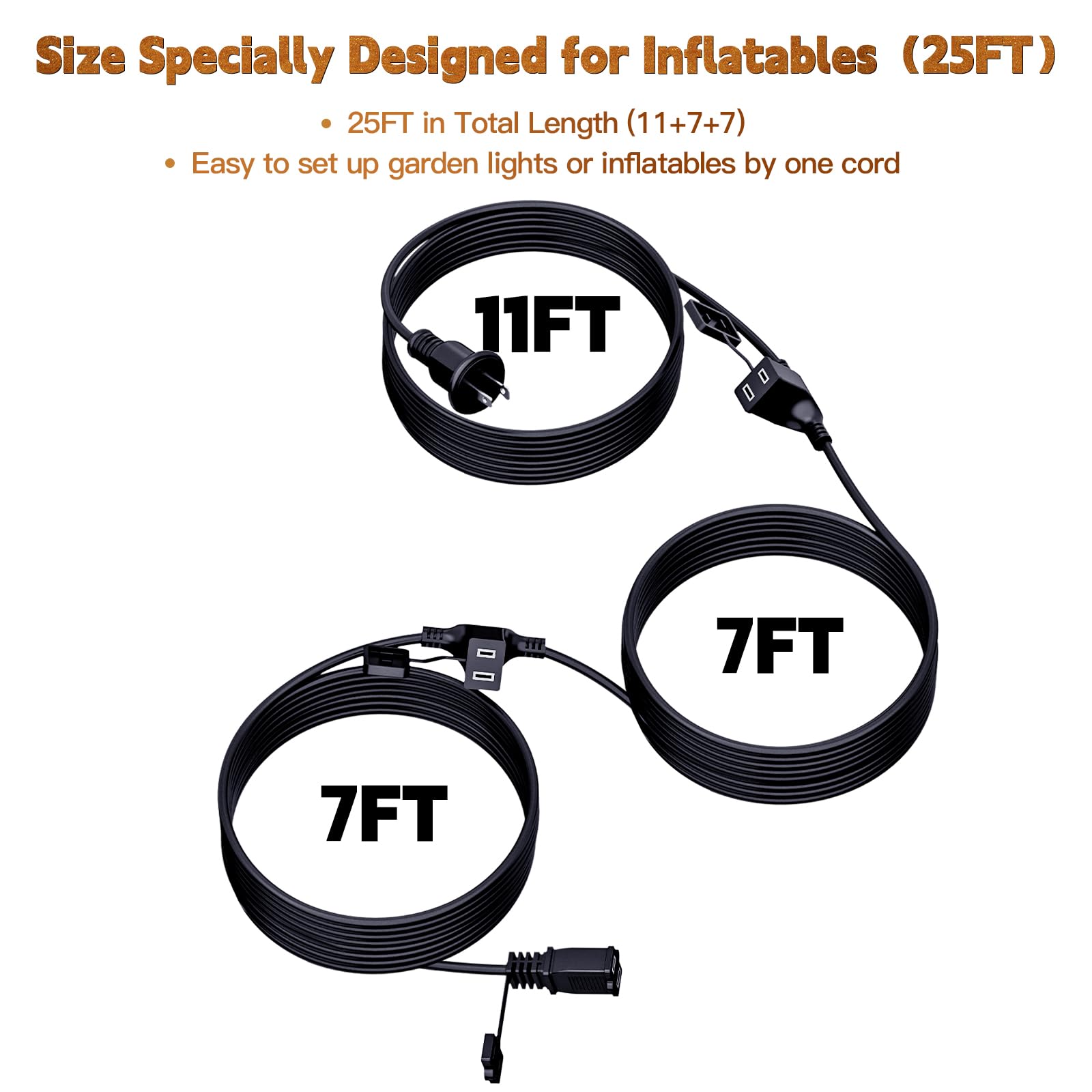 25Ft Outdoor Extension Extension Cord For Halloween Christmas Inflatables With Multiple Outlets Black Electrical Cord With Multi