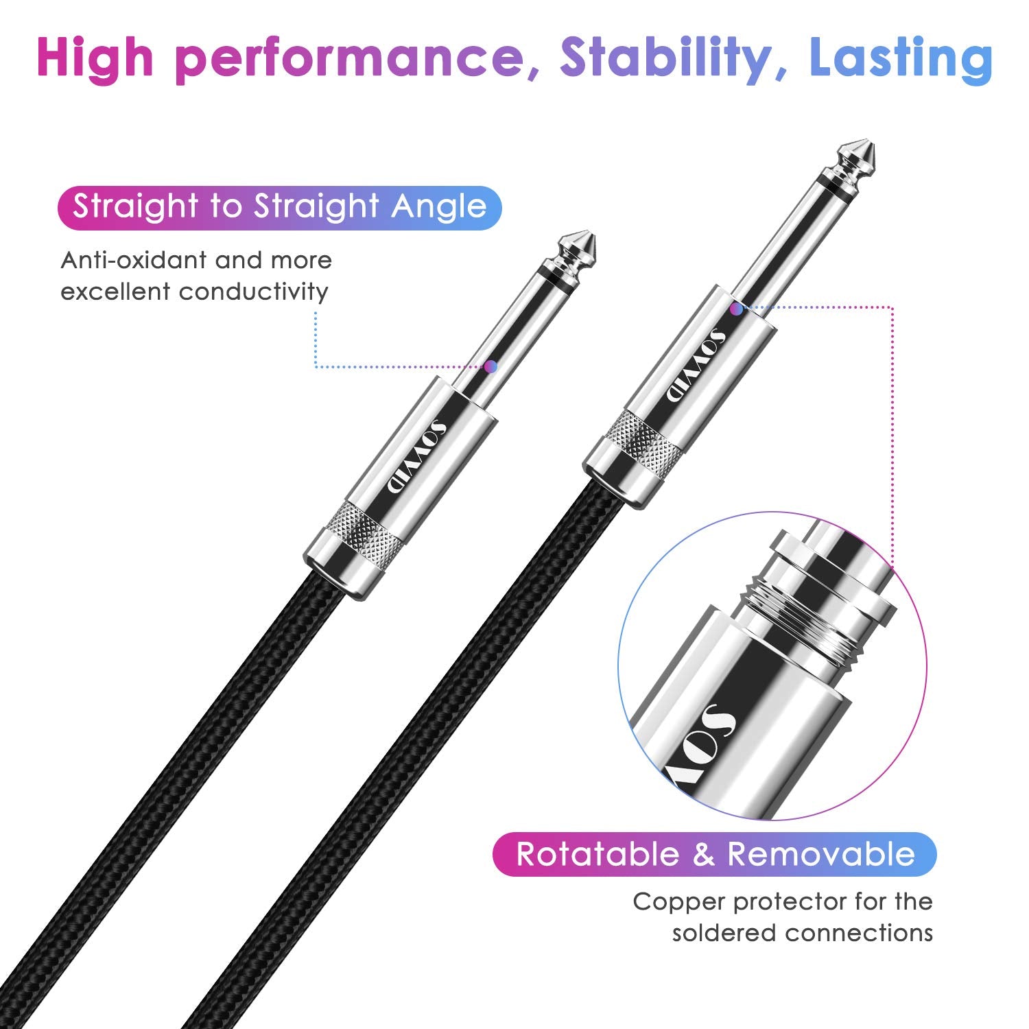 Sovvid Guitar Cable 10Ft Professional Instrument Cable Electric Guitar Amp Cord 1/4Inch Ts Cable For Guitar Bass Mandolin Keyboa