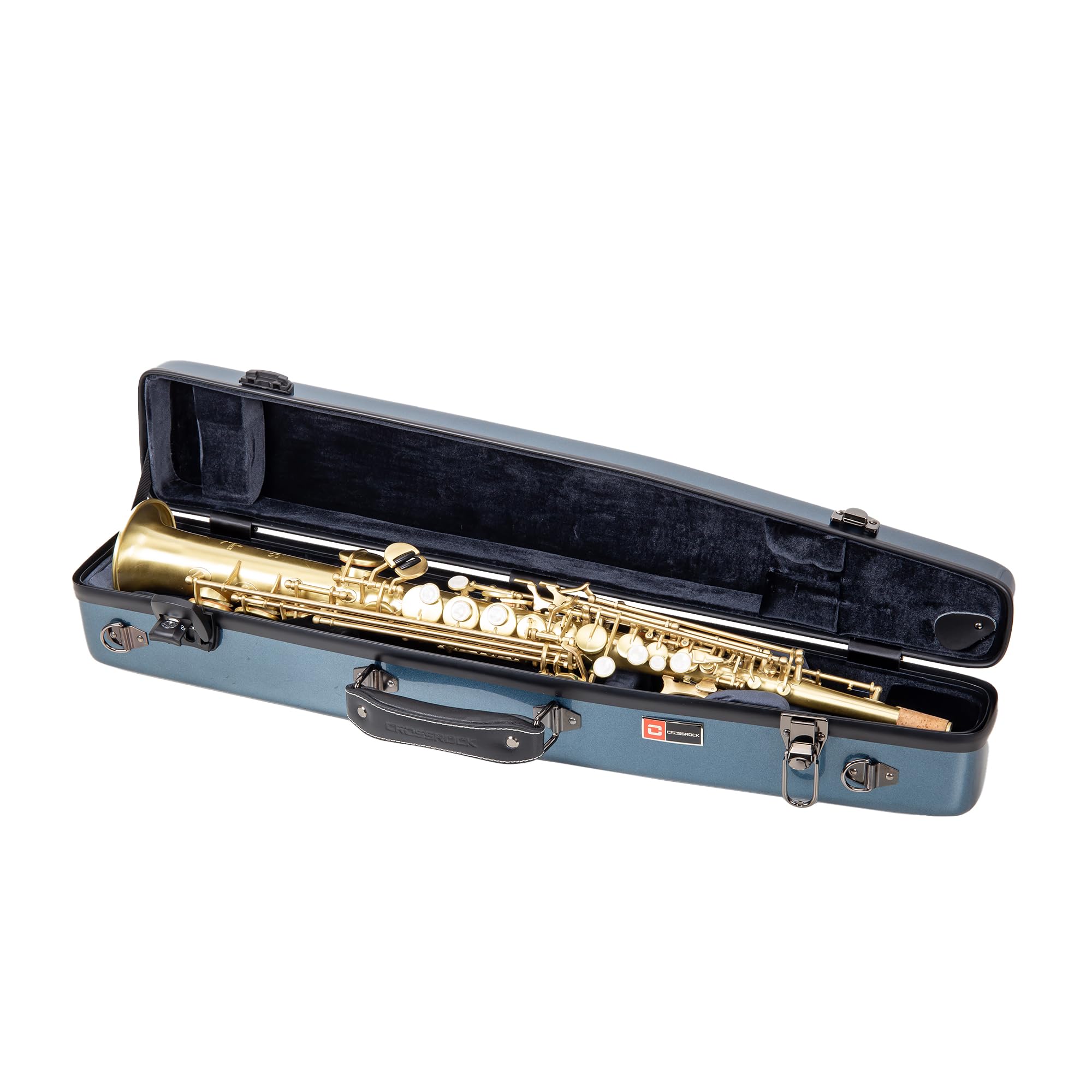 Crossrock Pro Grade Straight Soprano Saxophone Case | Sapphire Blue Gloss, Tsa Lock, Elite Protection, Detachable Backpack Strap