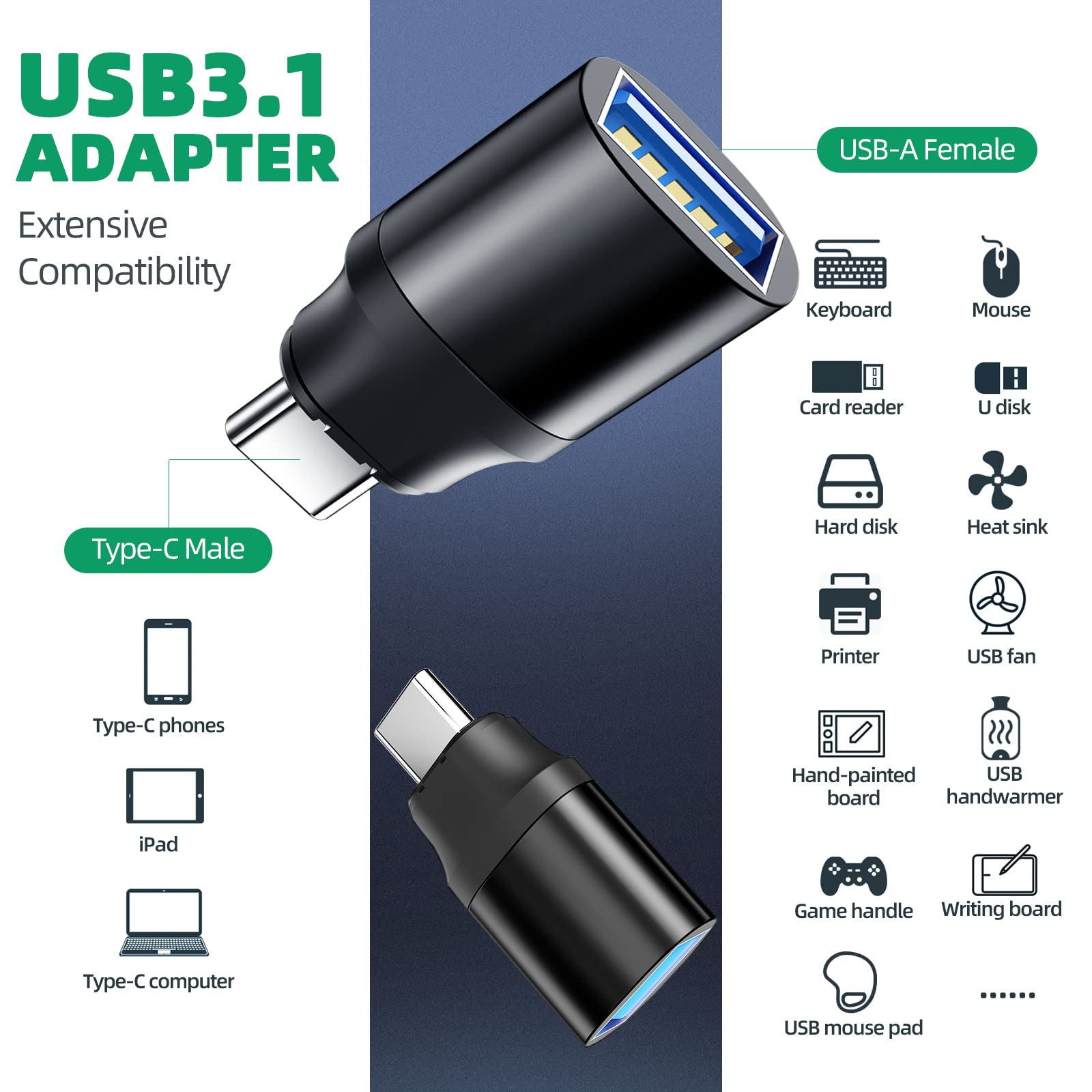 Duhesin Usb C To Usb Magnetic Adapter 24Pins Usb C Male To Usb A Female Adapter 2 Pack With Pd 60W Charge 10Gbps Usb3.1/Usb3.0 For Macbook Pro/Air And More Type C Devices