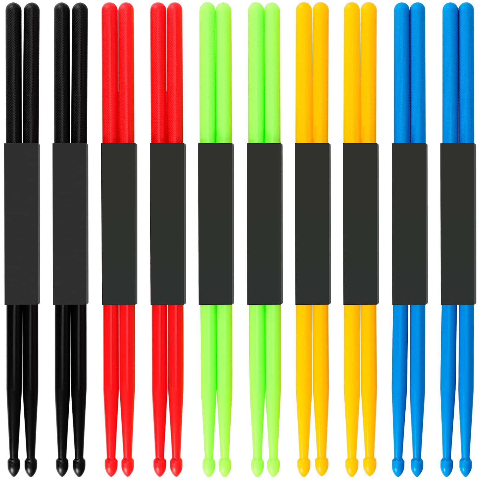 Mukchap 10 Pairs 5A Nylon Drum Sticks, Non Slip Plastic Exercise Drumsticks, Multi Color Drum Sticks For Instrument Percussion, 