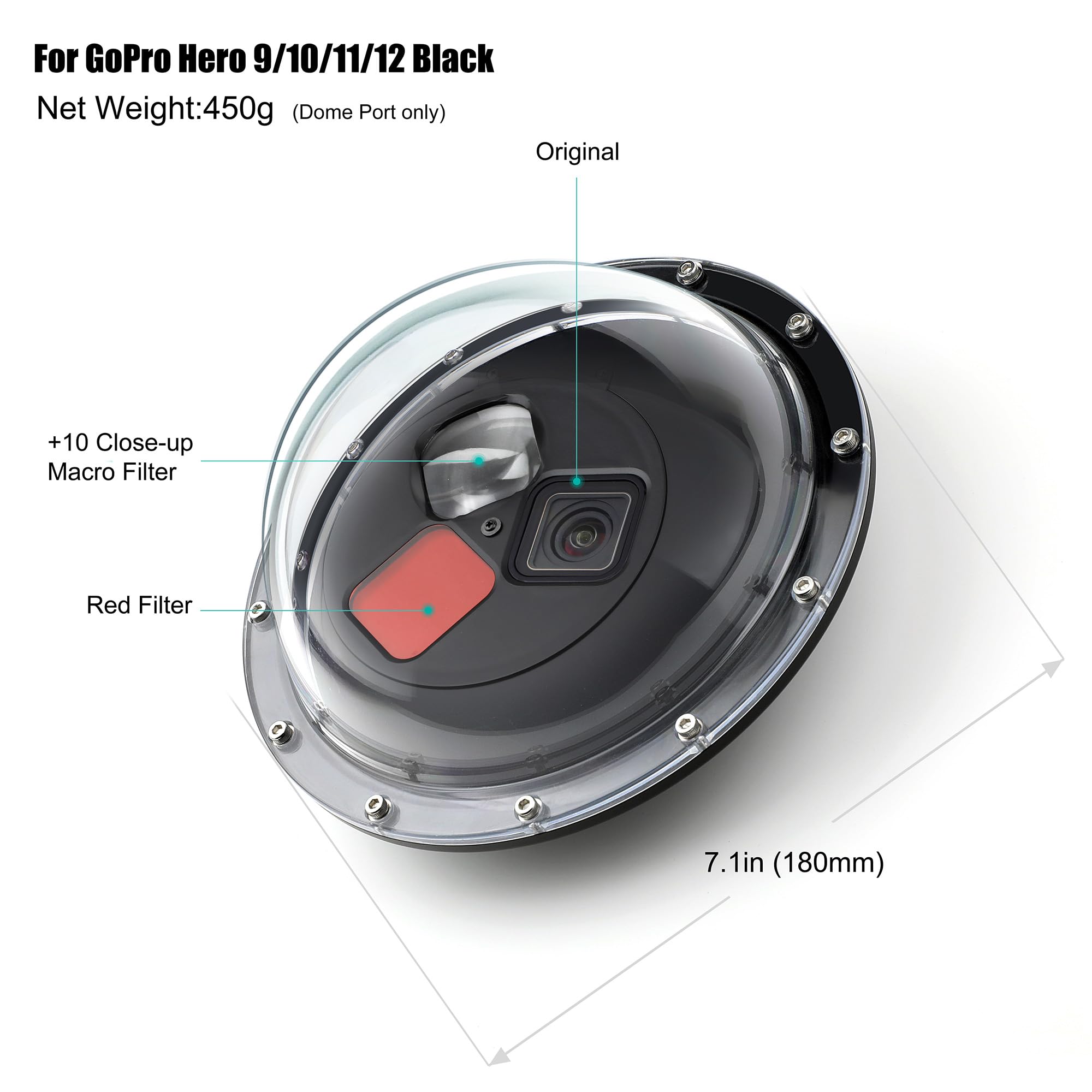 Gepuly Dome Port For Gopro Hero 13 12 11 10 9 Black, Dome Port Lens With Waterproof Housing Case, Trigger, Floating Hand Grip, B