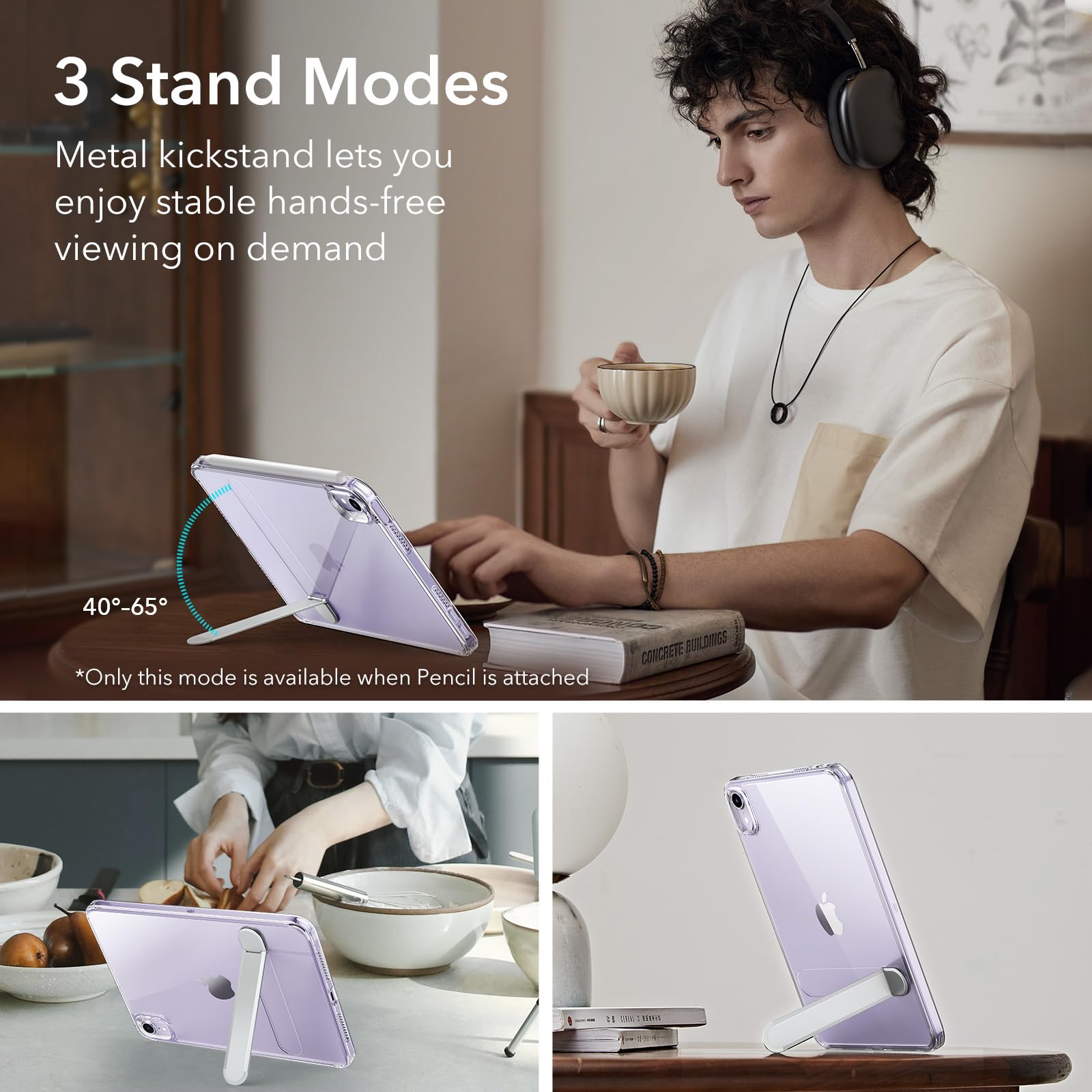 Esr For Ipad Mini 7 A17 Pro Case, Ipad Mini 7Th/6Th Generation Case With Stand(2024/2021), 3 Stand Modes, Slim And Light, Drop Safe, Supports Pencil Pro & Pencil (Usb C), Boost Kickstand Case, Clear