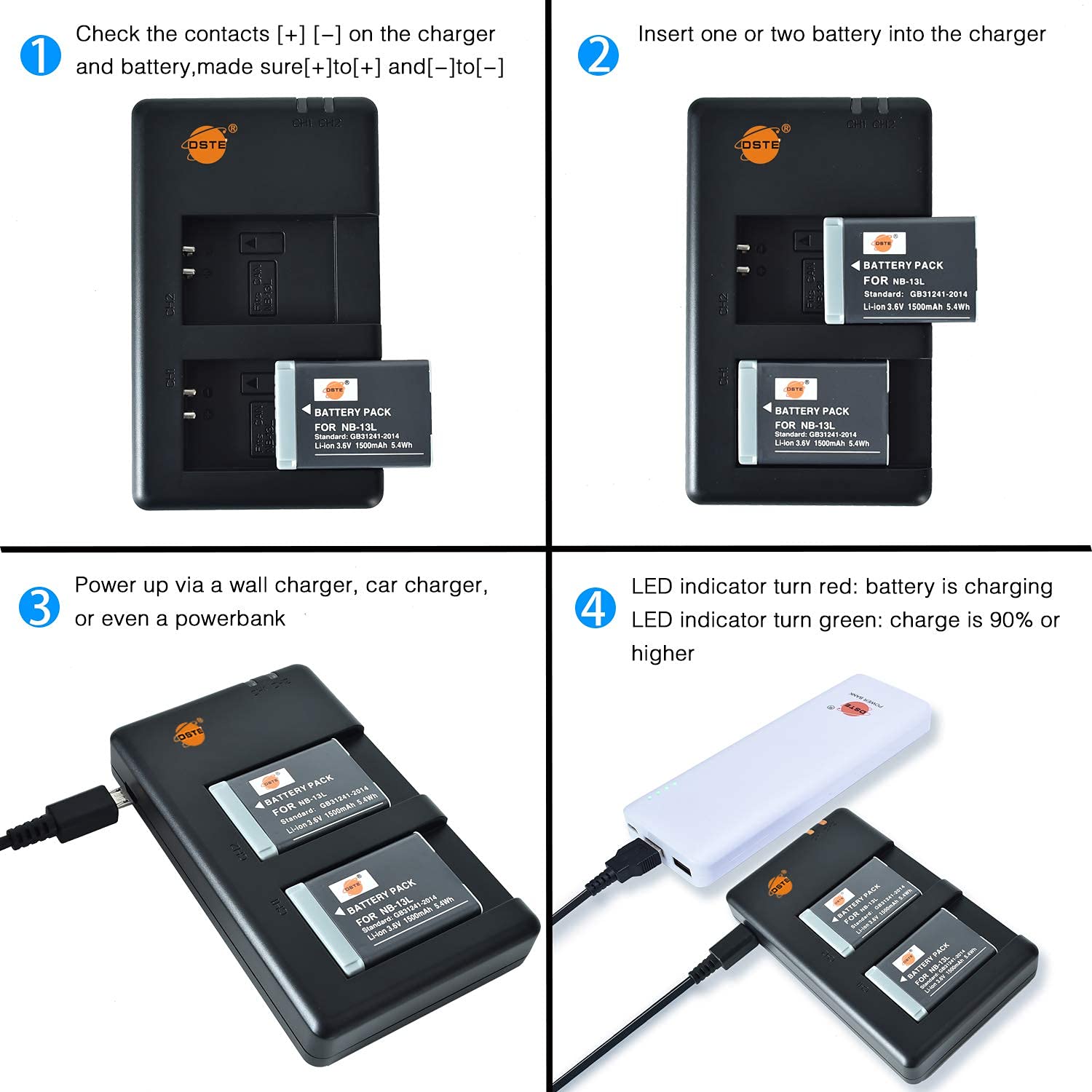 Dste Replacement For 2X Nb 13L Battery + Rapid Dual Charger + Micro Usb Cable For Canon Powershot G5X G7X G9X G7 X Mark Ii G9X M
