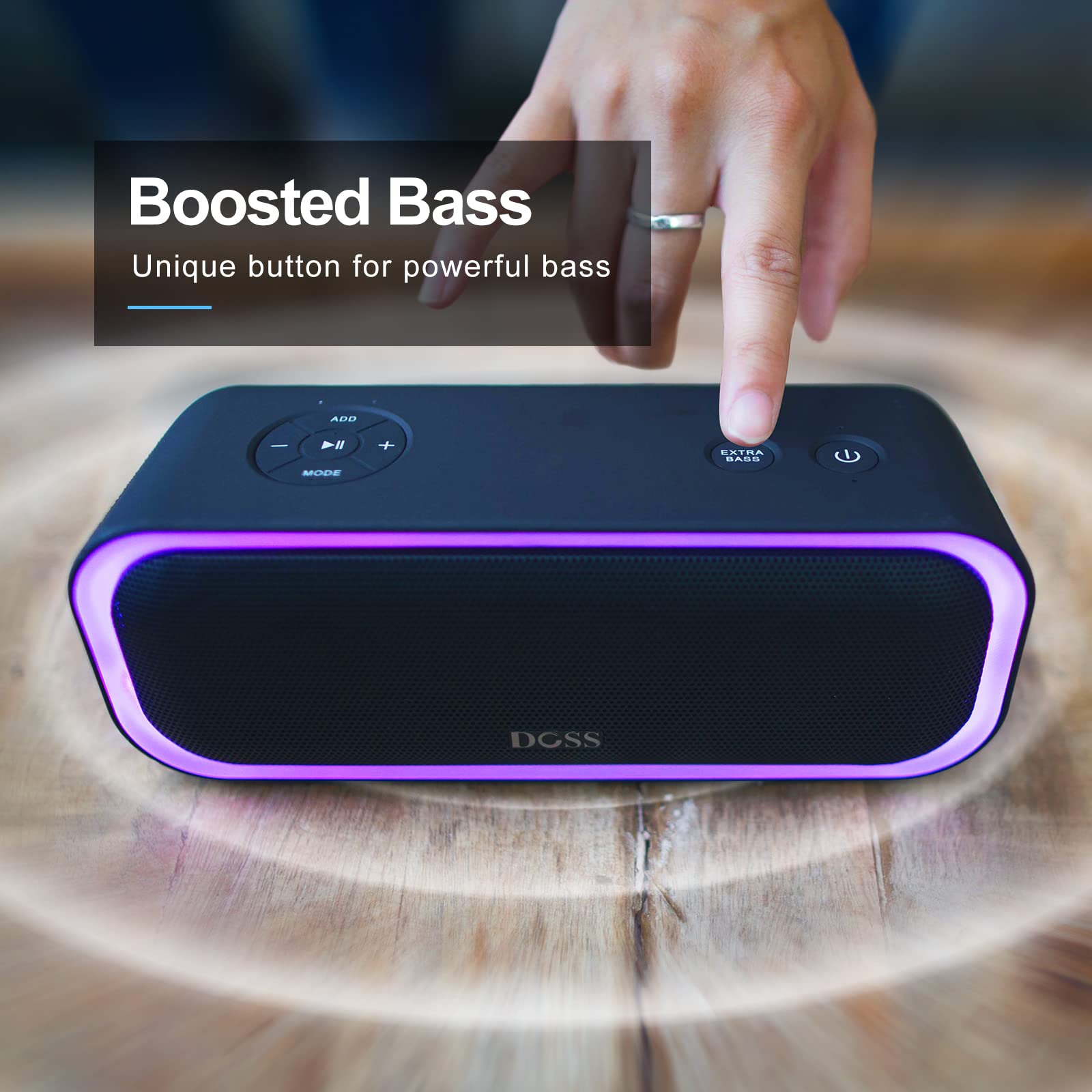 Doss Soundbox Pro Bluetooth Speaker With 20W Stereo Sound, Active Extra Bass, Ipx6 Waterproof, Tws Pairing, Multi Colors Lights, 20H Playtime, Portable For Beach, Outdoor Grey