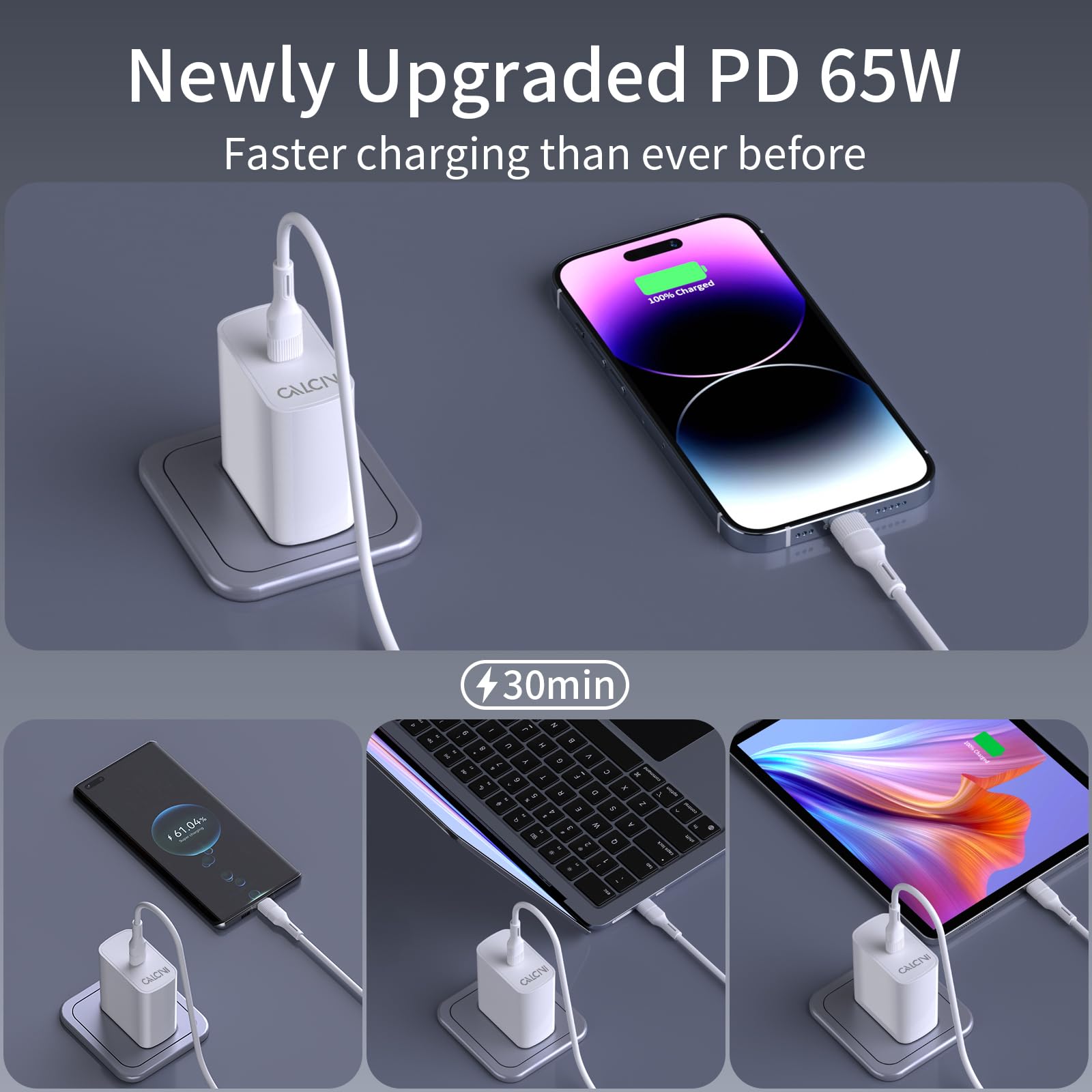 65W Usb C Charger Block Calcini 2 Pack Gan Usb C Charger Fast Type C Charger For Laptop Charger Power Adapter Macbook Pro/Air, G