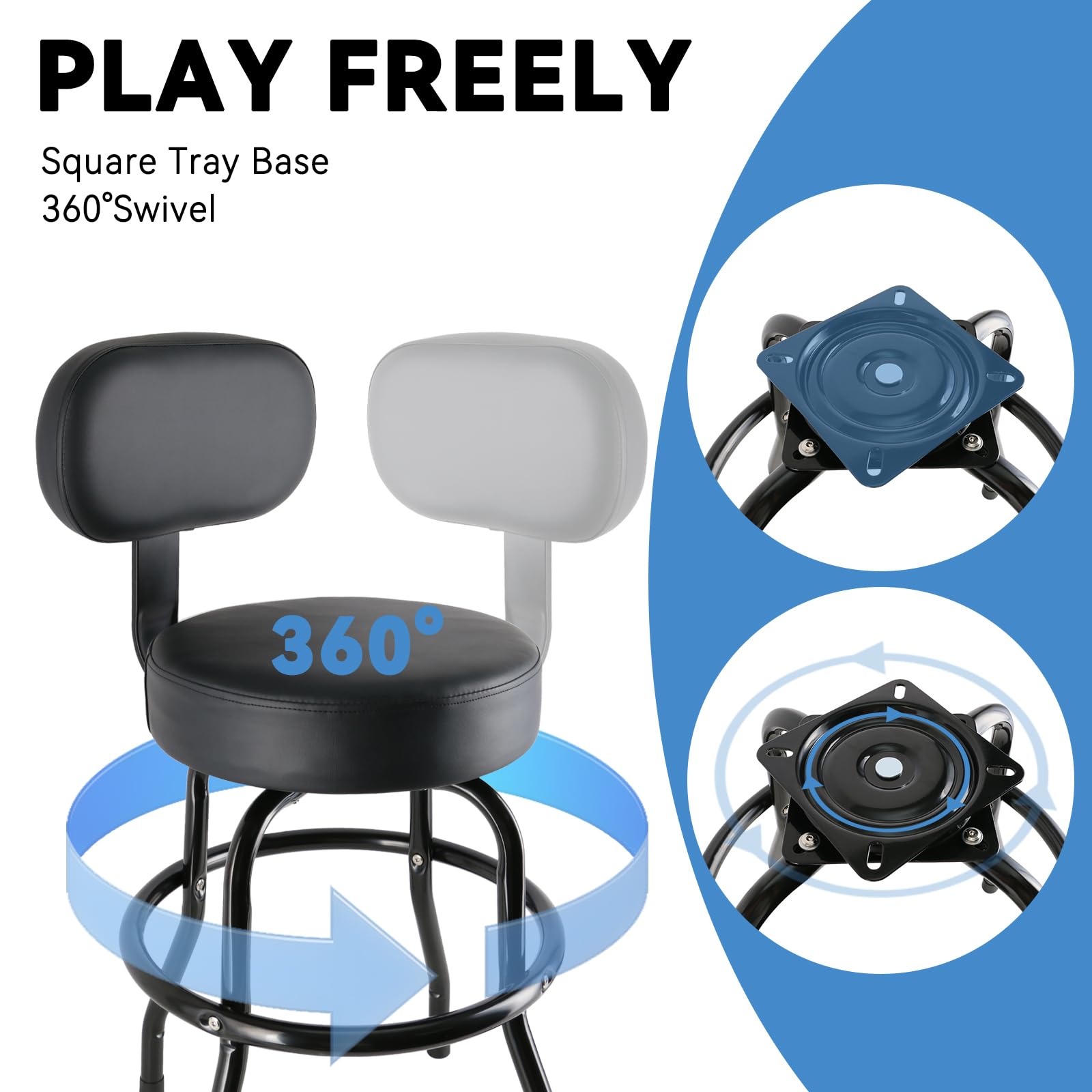 Eastrock Guitar Stool With Backrest - Guitar Stools For Adults, Guitar Chairs With Padded Cushion And Footrest, Suitable For Aco