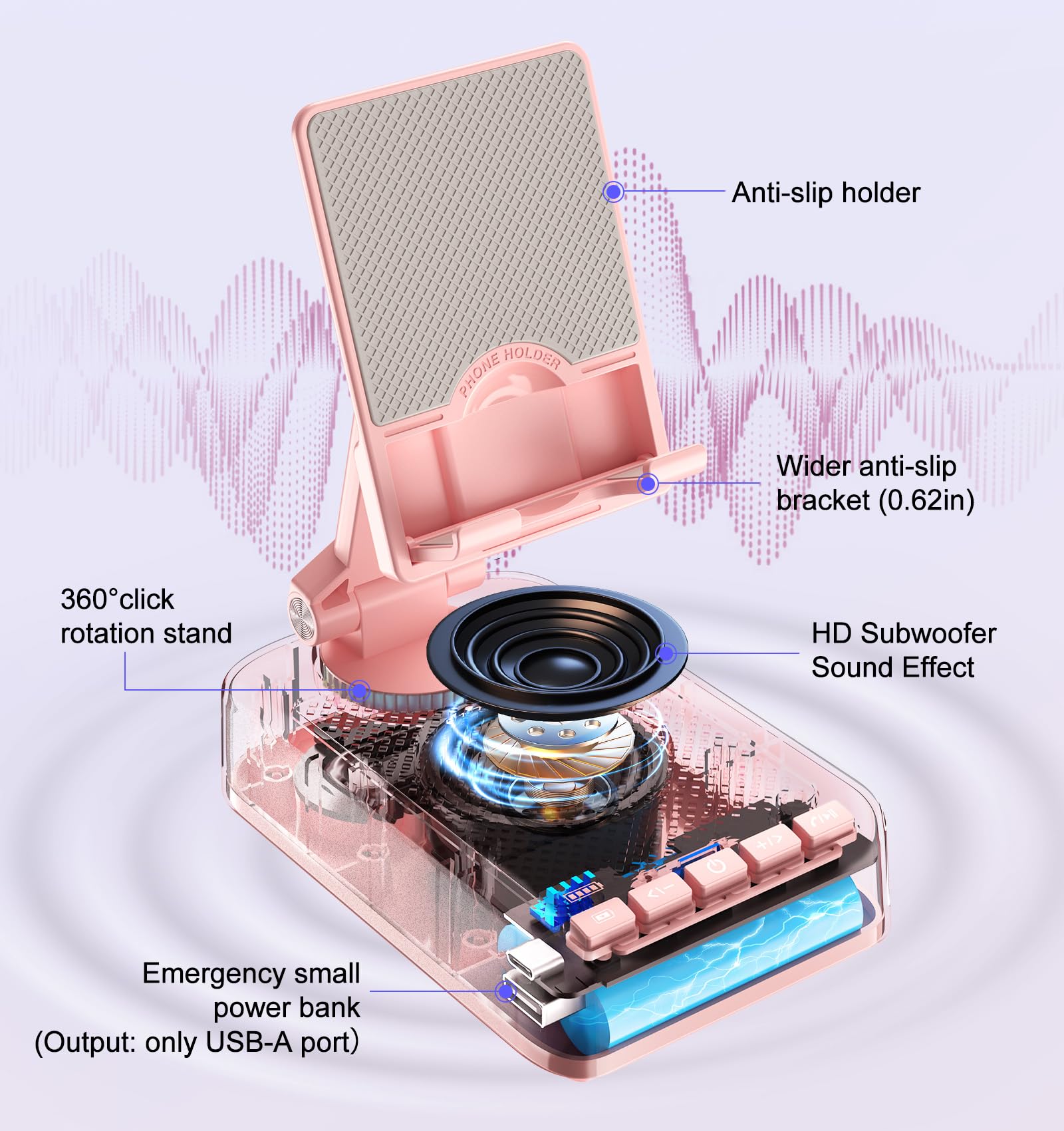 Joymate Gifts For Men Women, Phone Stand With Bluetooth Speaker And Charging Function 360 Rotable Angel Adjustable Cell Phone Ho