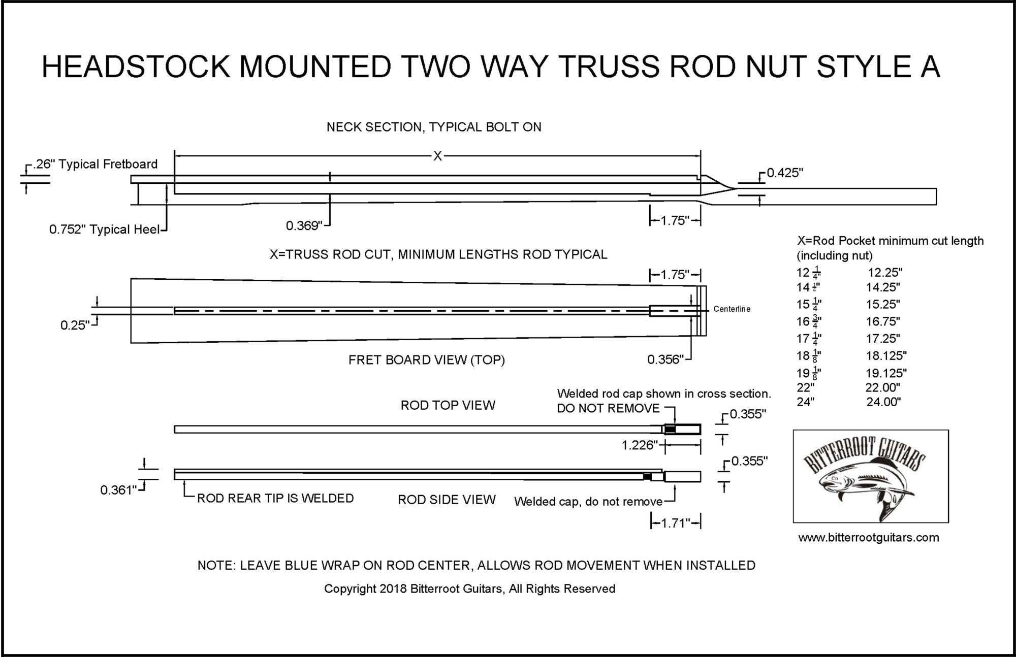 Bitterroot Guitar Truss Rod 16 3/4 Two Way 5 Pack