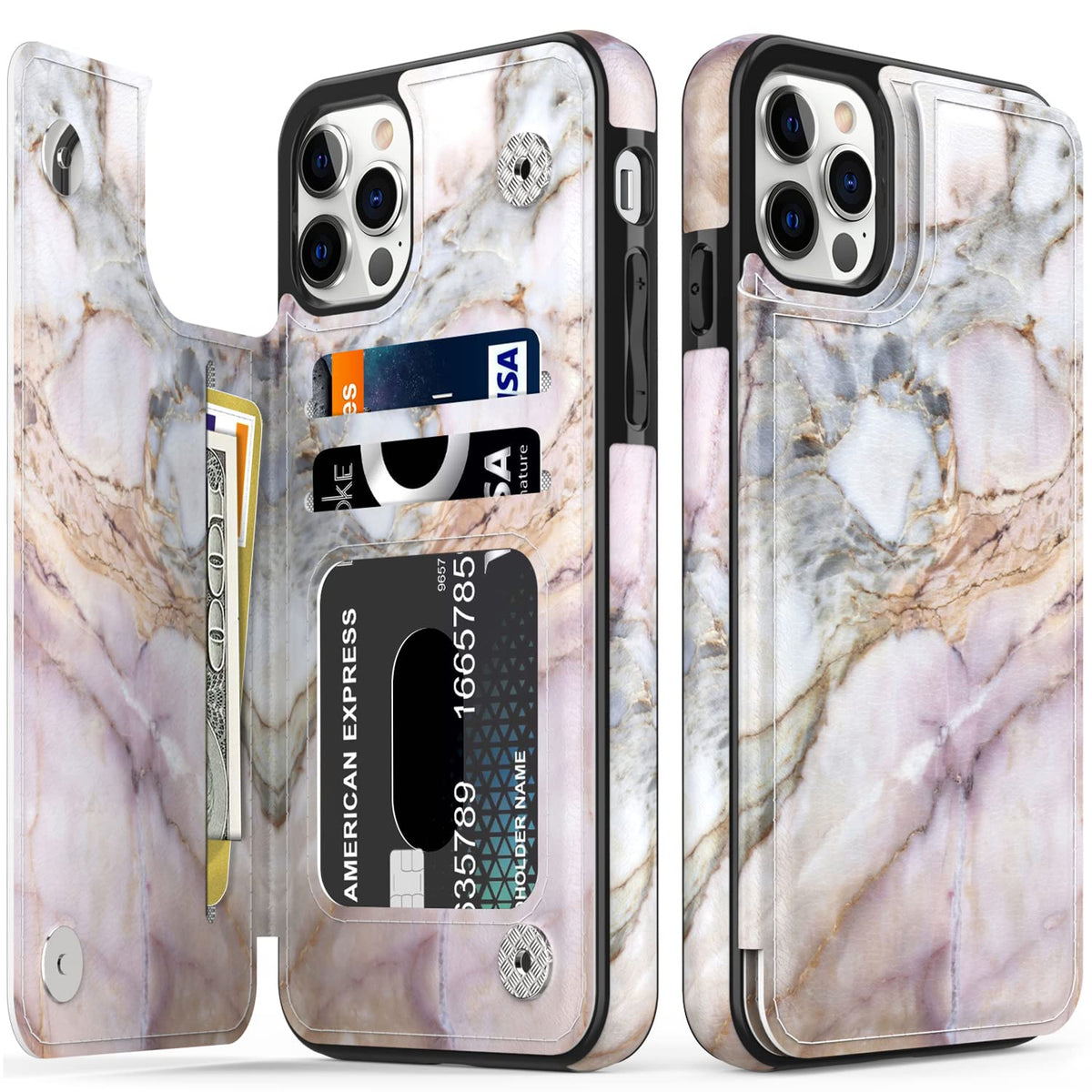 Leto Iphone 14 Pro Case,Luxury Flip Folio Leather Wallet Cover With Fashion Designs For Girls Women,Built-In Card Slots Kickstan