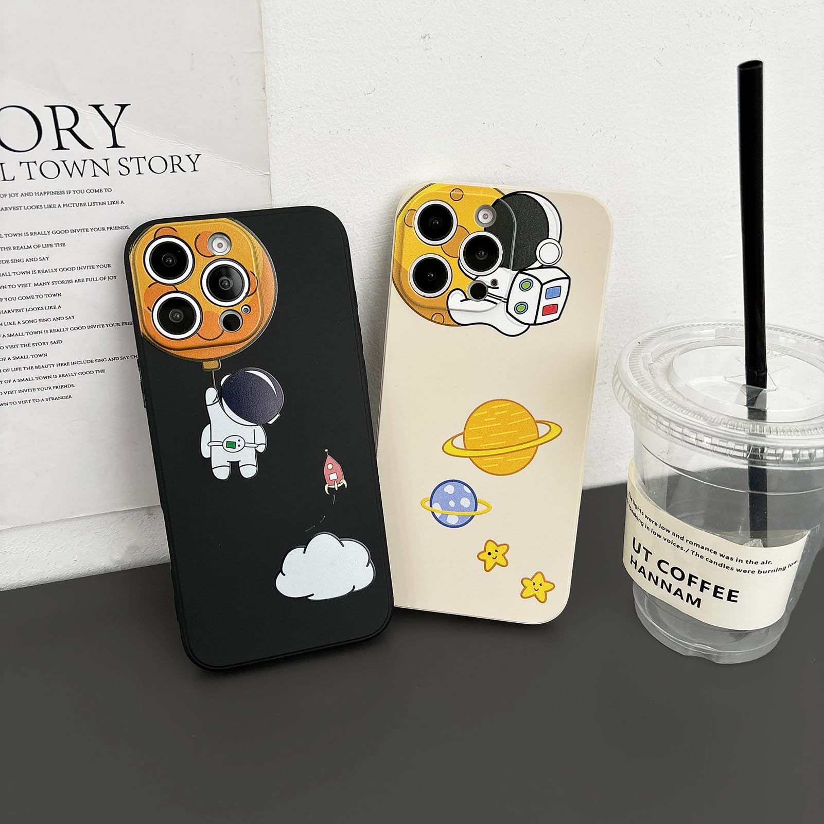 Yonds Queen iPhone 12 Pro Max Phone Case Cartoon Astronaut Space Moon Planet Design TPU Rubber Shockproof Black Moon