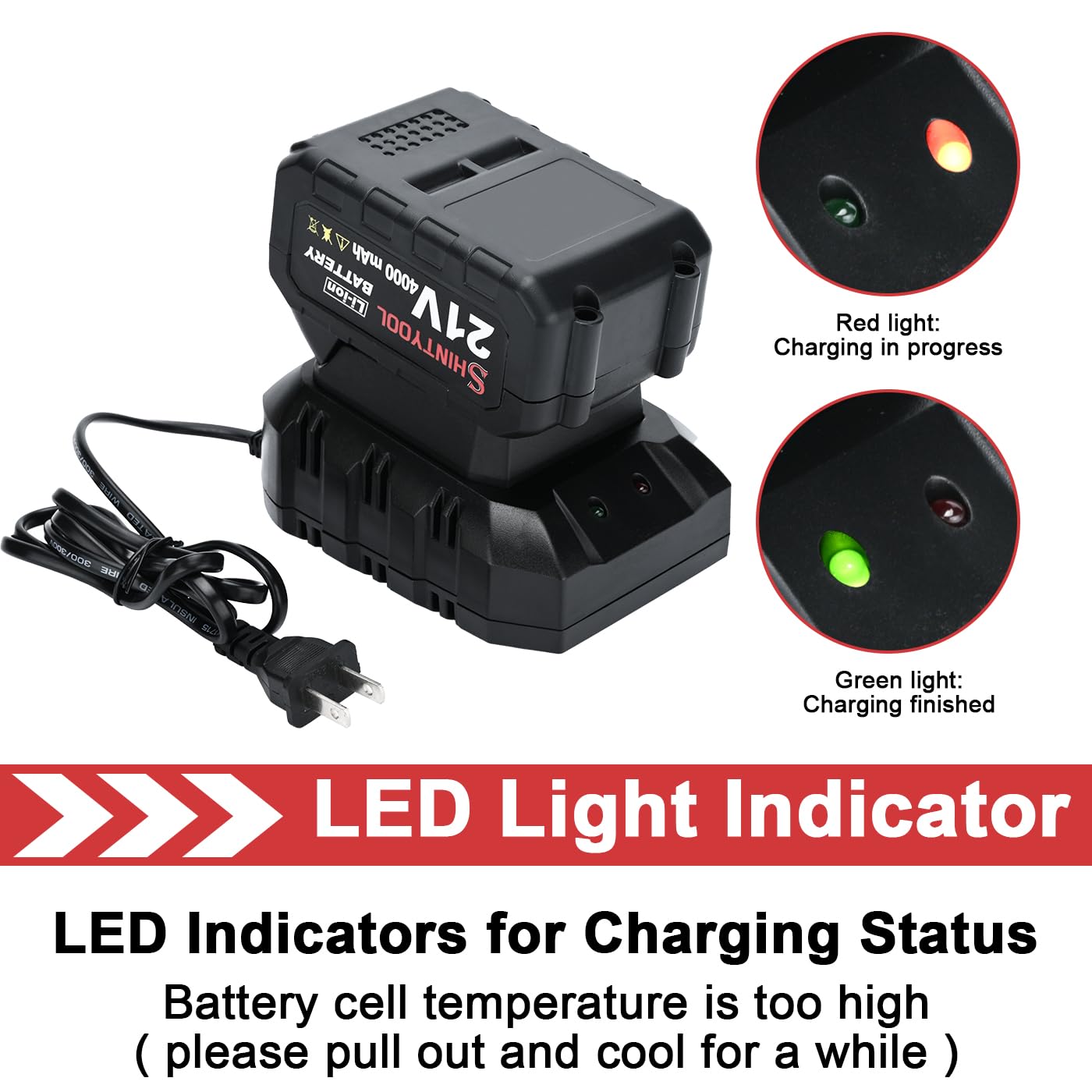 21V Battery Single Port Rapid Charger Base, Fast Charger Compatible 21V Lithium Ion Battery By Shintyool (Battery Not Included)