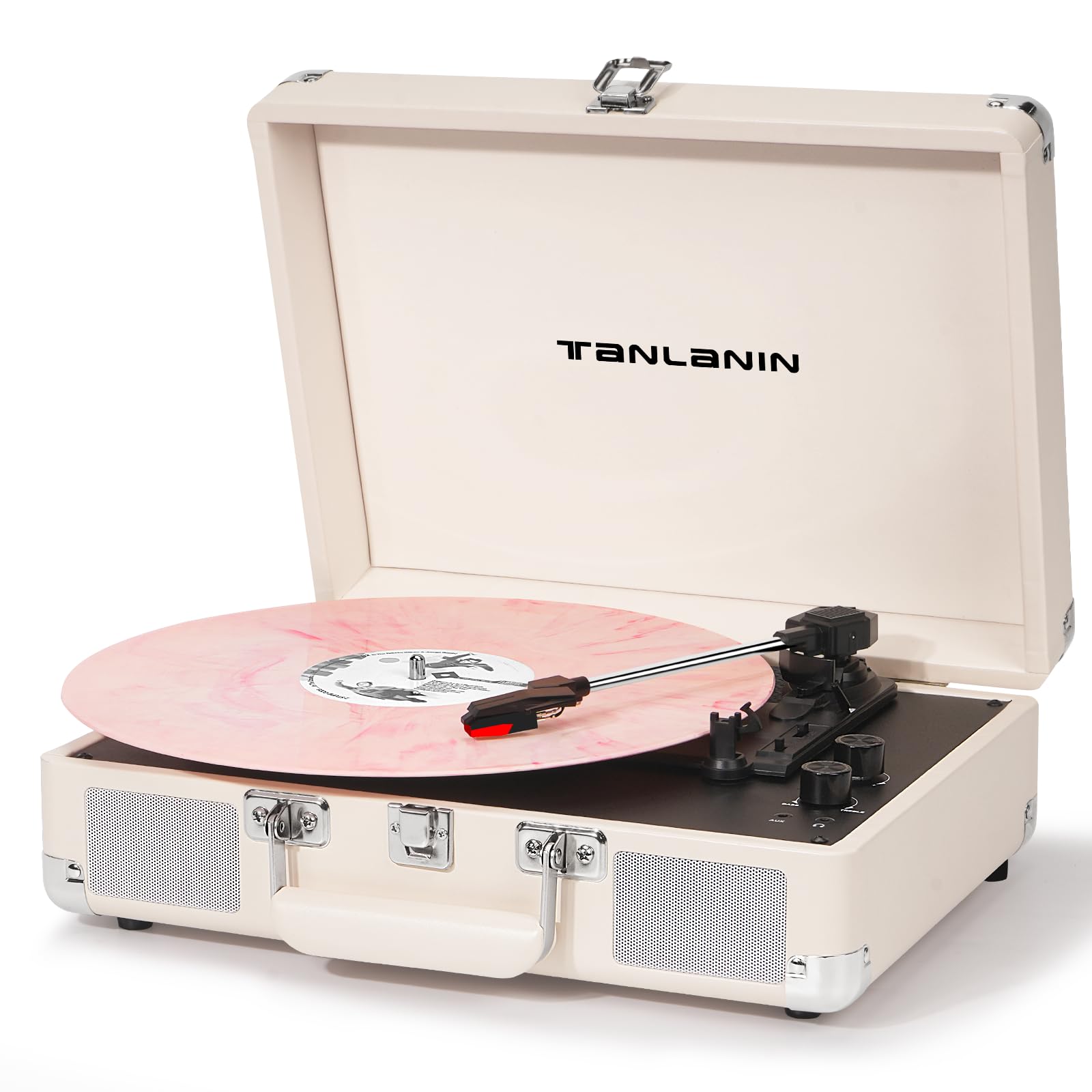 Vinyl Record Player   3 Speed Turntable Portable Suitcase Record Player With Bluetooth, Treble & Bass Control, Built In Speakers