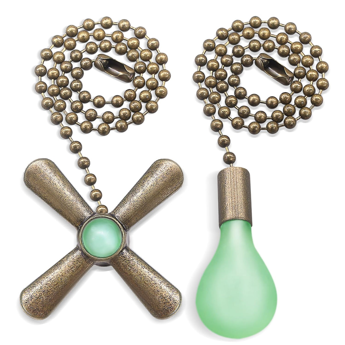Dotlite 2Pack Bronze Ceiling Fan Pull Chains Glow In The Dark,3Mm Diameter Beaded Decorative Light Pull Chain Pendant Extension,