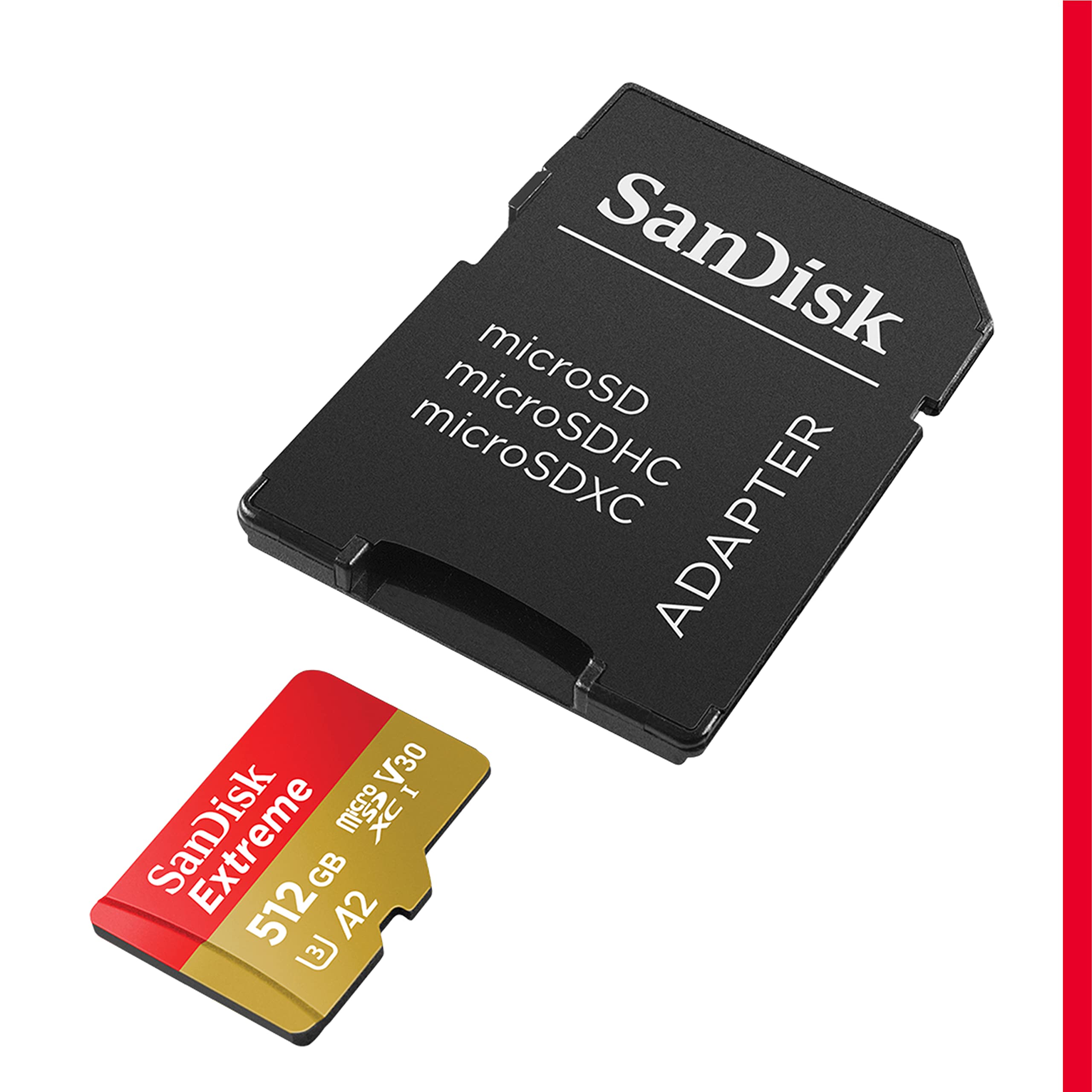 Sandisk 512Gb Extreme Microsdxc Uhs I Memory Card With Adapter   Up To 190Mbs, C10, U3, V30, 4K, 5K, A2, Micro Sd Card   Sdsqxav