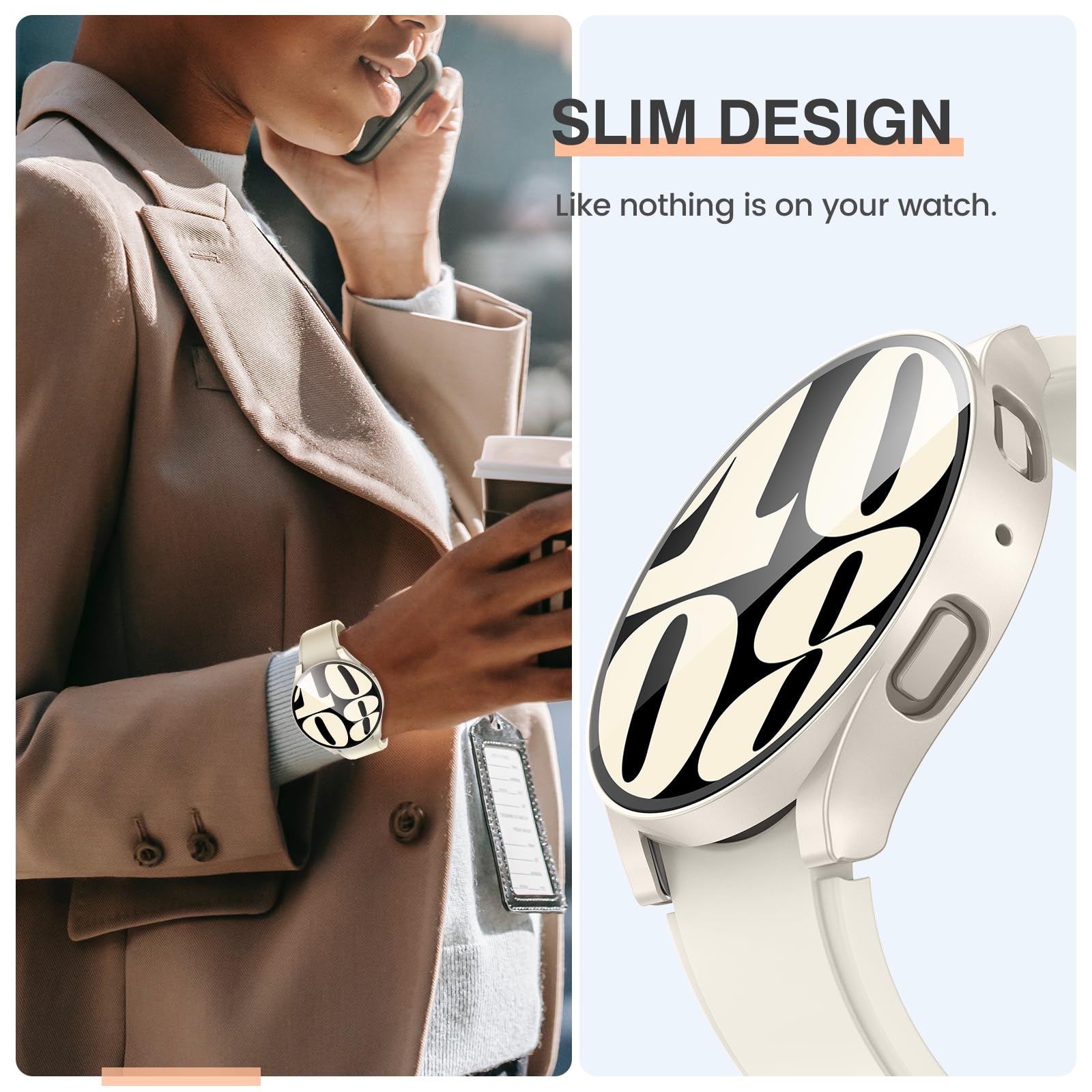 Tensea [2Pack For Samsung Galaxy Watch 6 2023 Screen Protector Case 40Mm Accessories, Protective Face Cover For 40 Mm, Hard Bump