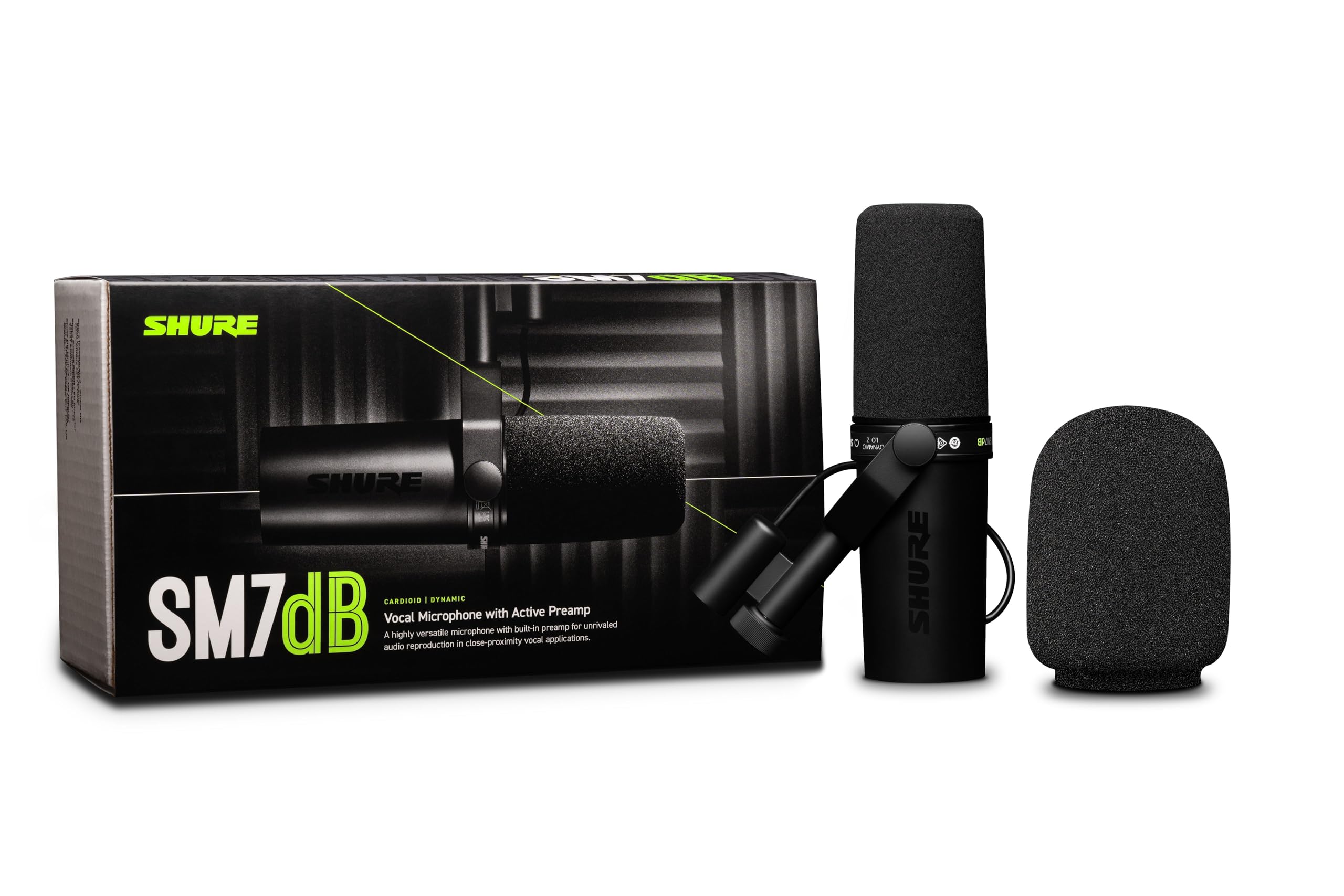 Shure Sm7Db Dynamic Vocal Microphone W/Built In Preamp For Streaming, Podcast, & Recording, Wide Range Frequency, Warm & Smooth