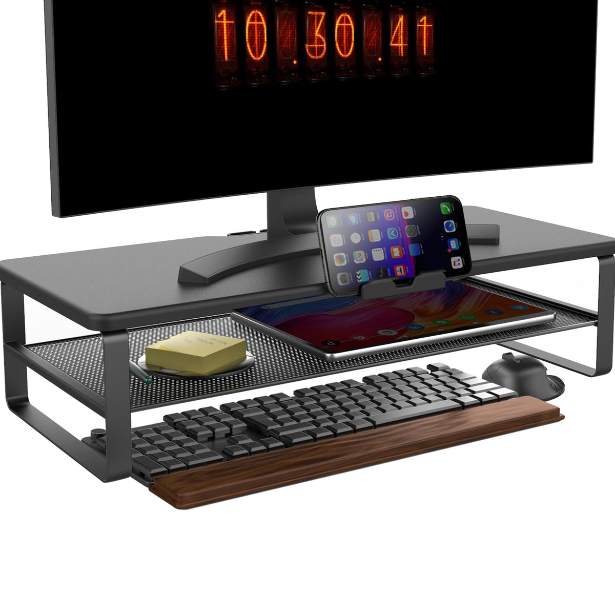 Doowiit Monitor Stand With Drawer, 2-Tier Monitor Stand Riser With Phone Holder And Cable Management - Desk Tv Shelf, Laptop Pri