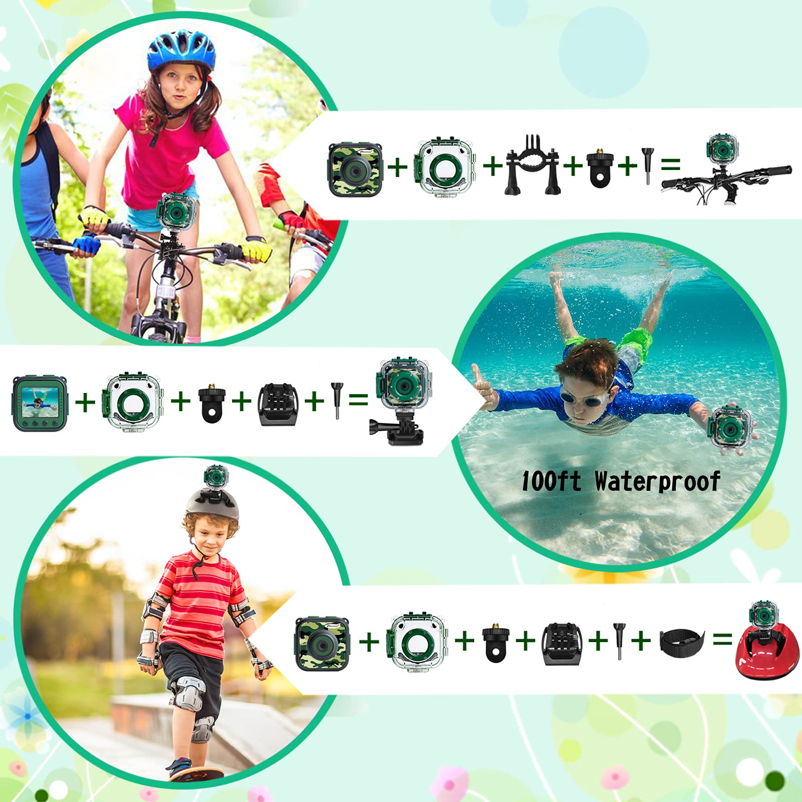 Prograce Waterproof Camera For Kids   Children Digital Video Camera Underwater Camera 1080P Toddler Sports Camera For Boys Birth