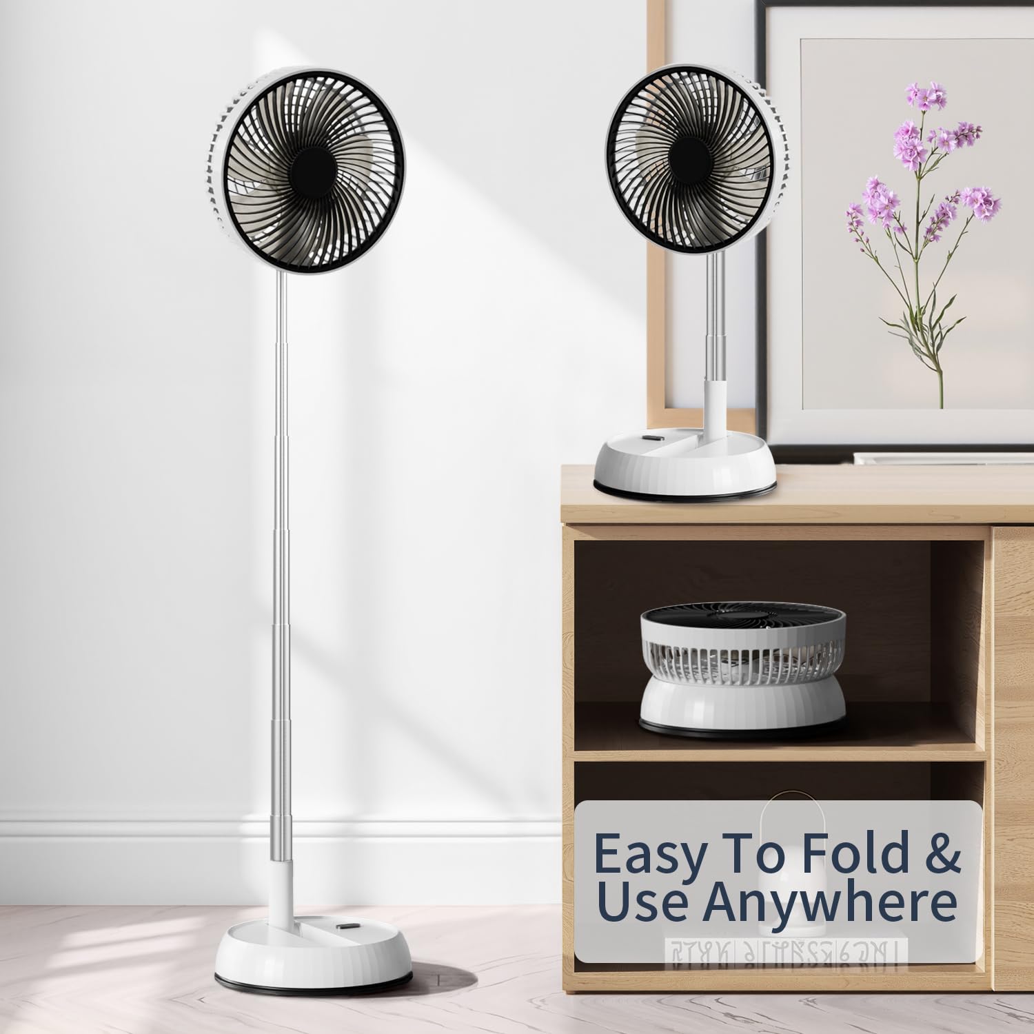 Leeyalan 8 Foldable Travel Fan With Remote Control - Portable Standing Fan For Home, Office & Camping | 3-Speed 7200Mah Recharge